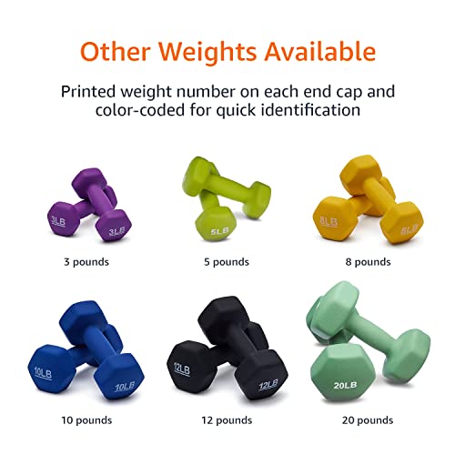Amazon Basics Neoprene Dumbbell Hand Weights, 5 Pounds, Pair, Green