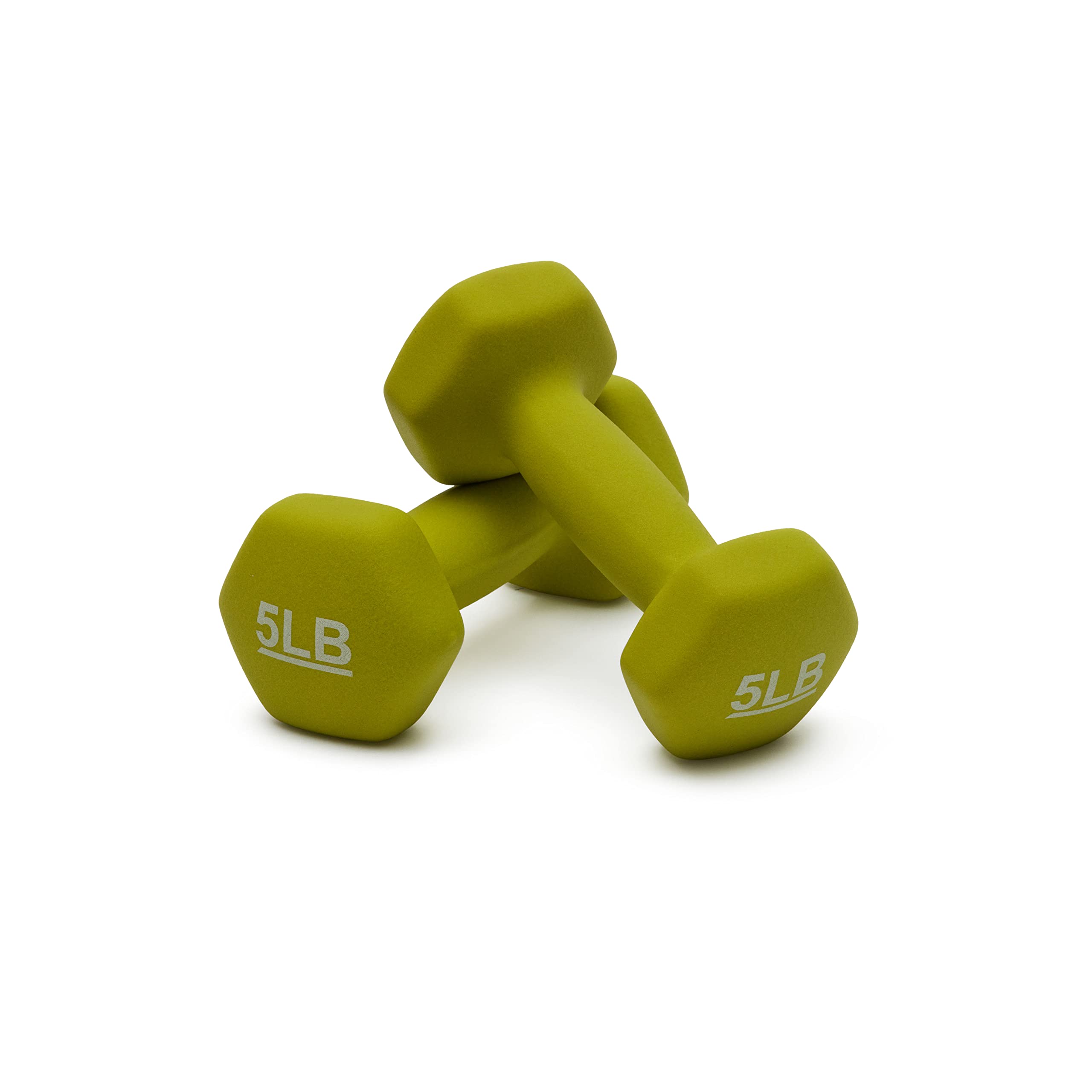 Amazon Basics Neoprene Dumbbell Hand Weights, 5 Pounds, Pair, Green