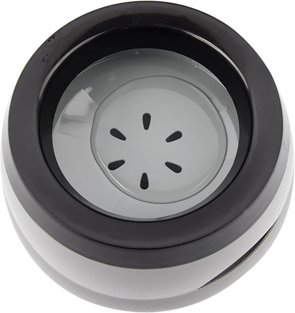 Round kitchen drain with black rim and gray center on a white background