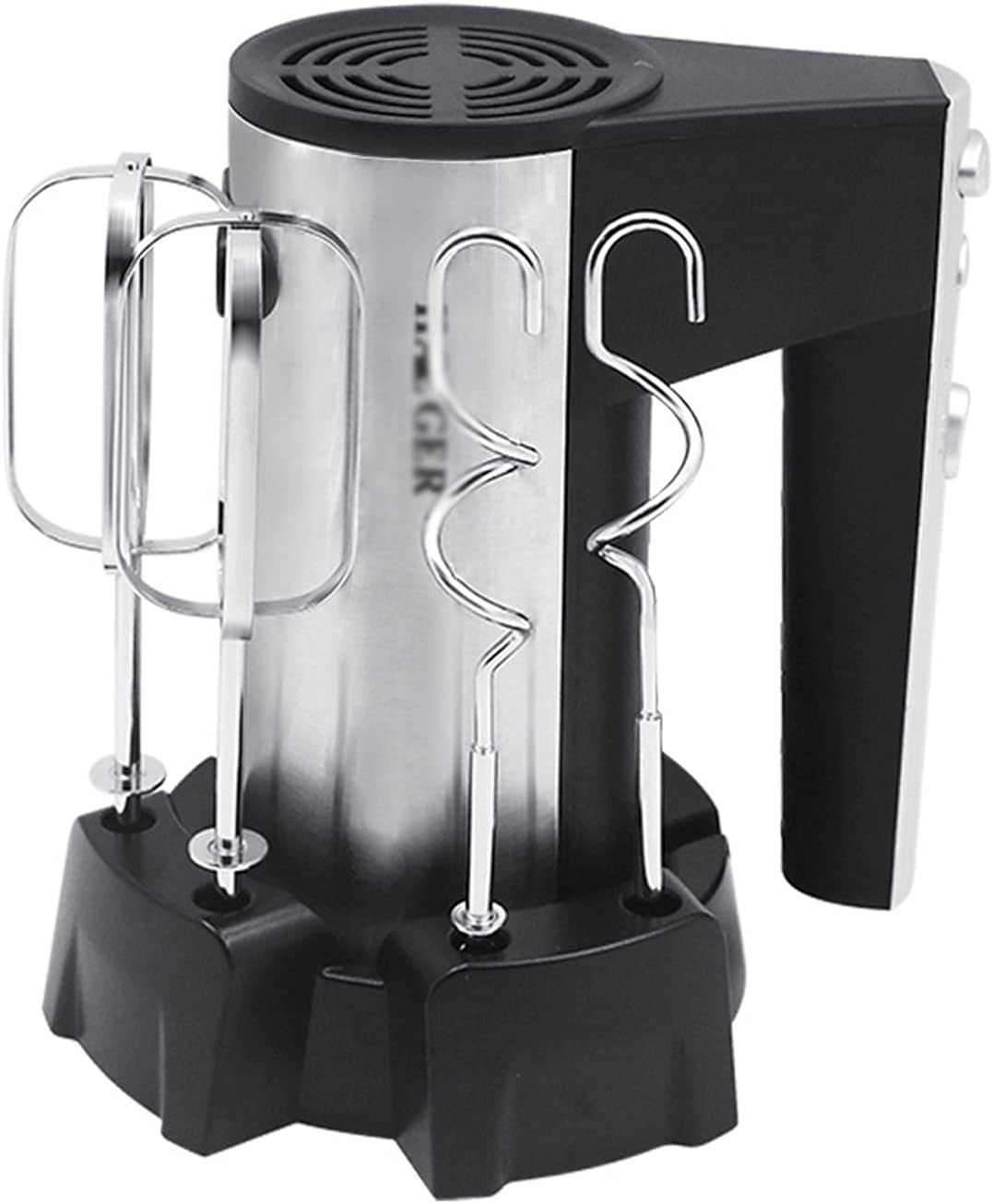 Black and silver electric smoker with hose attachment on a white background