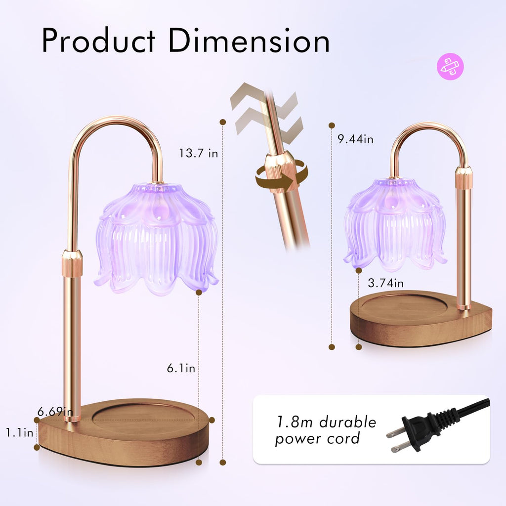 Gugsey Candle Warmer Lamp - Dimmable Candle Lamp with Timer, Flower Wax Warmer Lamp for Jar Candles, Adjustable Height Wax Melter for Gift Home Decor, Farmhouse (Green)