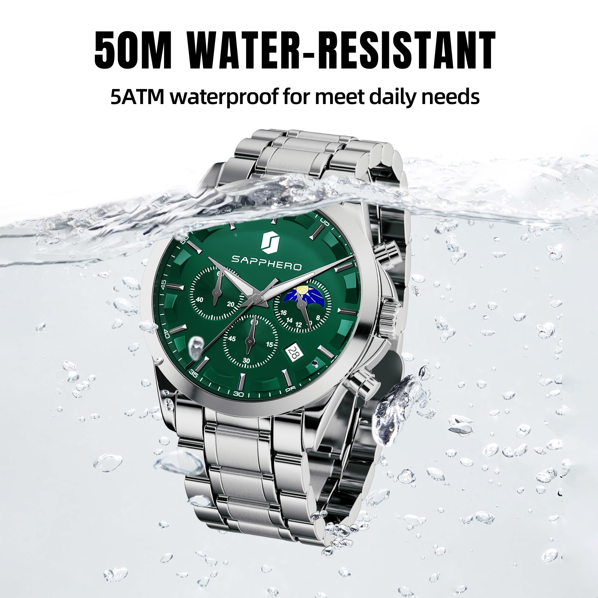 BENYAR Men's Watches Analog Quartz Chronograph Waterproof Stainless Steel Wrist Watches for Men Business Work Casual Sport Mens Dress Watch Unique Elegant Gifts for Men