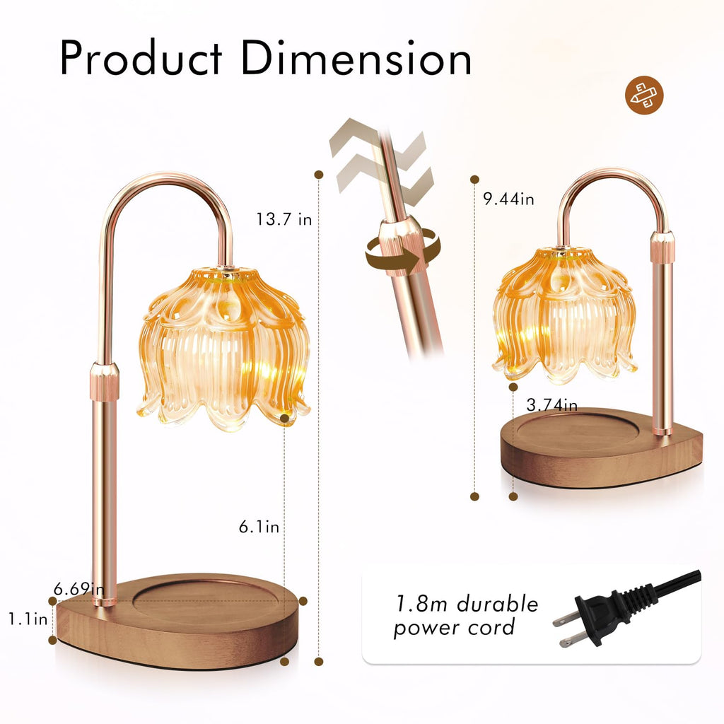 Gugsey Candle Warmer Lamp - Dimmable Candle Lamp with Timer, Flower Wax Warmer Lamp for Jar Candles, Adjustable Height Wax Melter for Gift Home Decor, Farmhouse (Green)