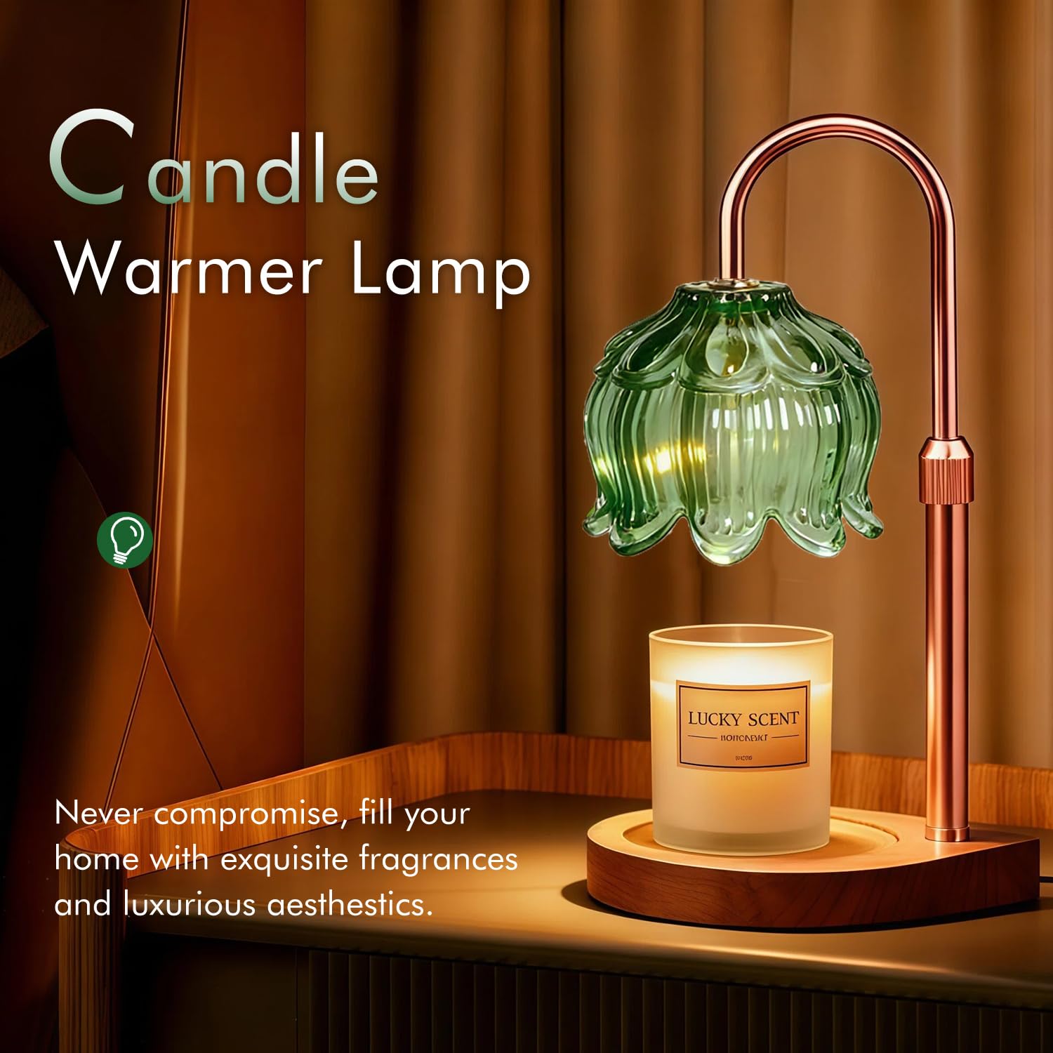 Gugsey Candle Warmer Lamp - Dimmable Candle Lamp with Timer, Flower Wax Warmer Lamp for Jar Candles, Adjustable Height Wax Melter for Gift Home Decor, Farmhouse (Green)