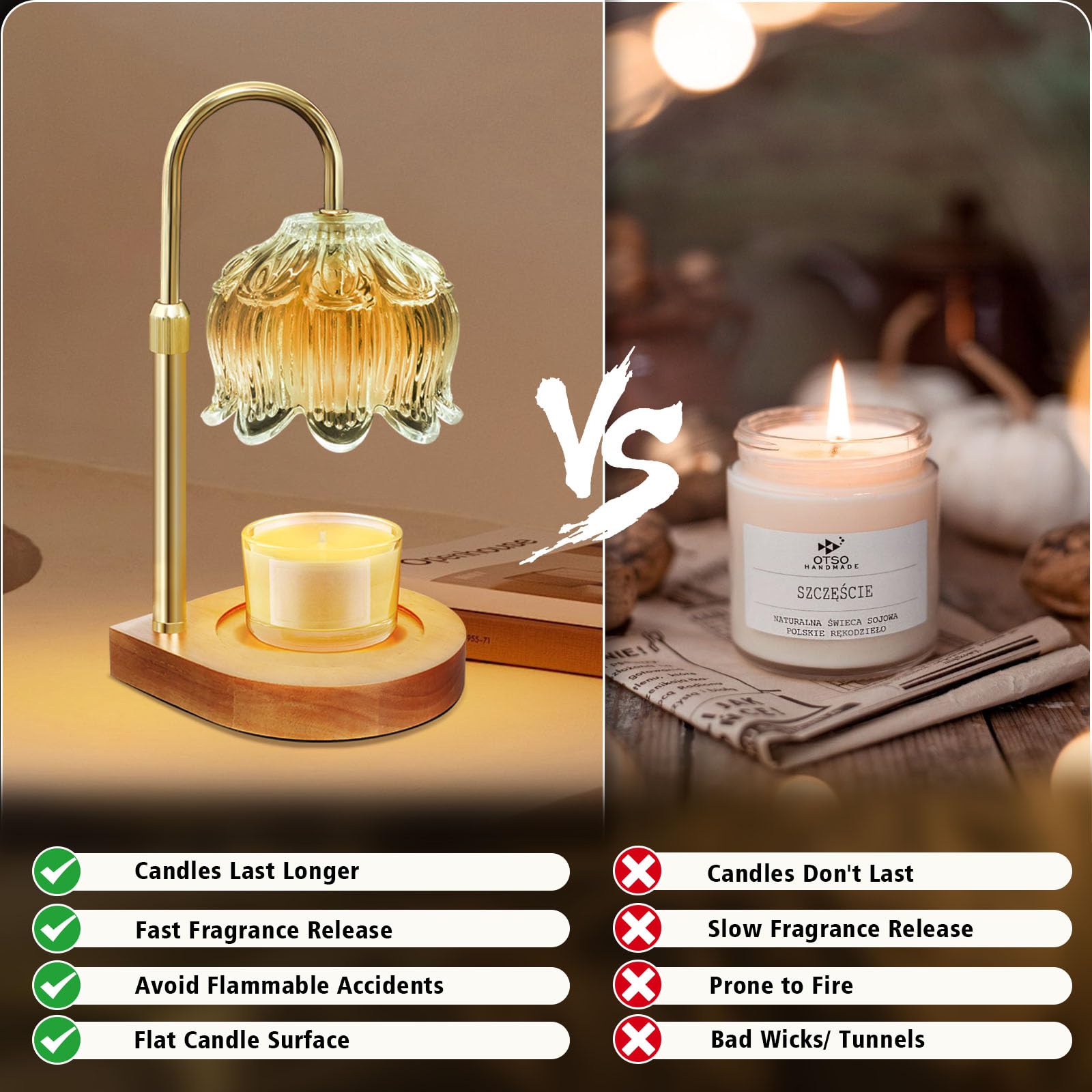 Gugsey Candle Warmer Lamp - Dimmable Candle Lamp with Timer, Flower Wax Warmer Lamp for Jar Candles, Adjustable Height Wax Melter for Gift Home Decor, Farmhouse (Green)
