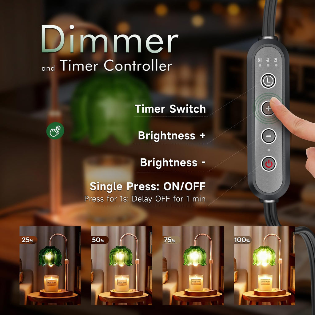 Gugsey Candle Warmer Lamp - Dimmable Candle Lamp with Timer, Flower Wax Warmer Lamp for Jar Candles, Adjustable Height Wax Melter for Gift Home Decor, Farmhouse (Green)