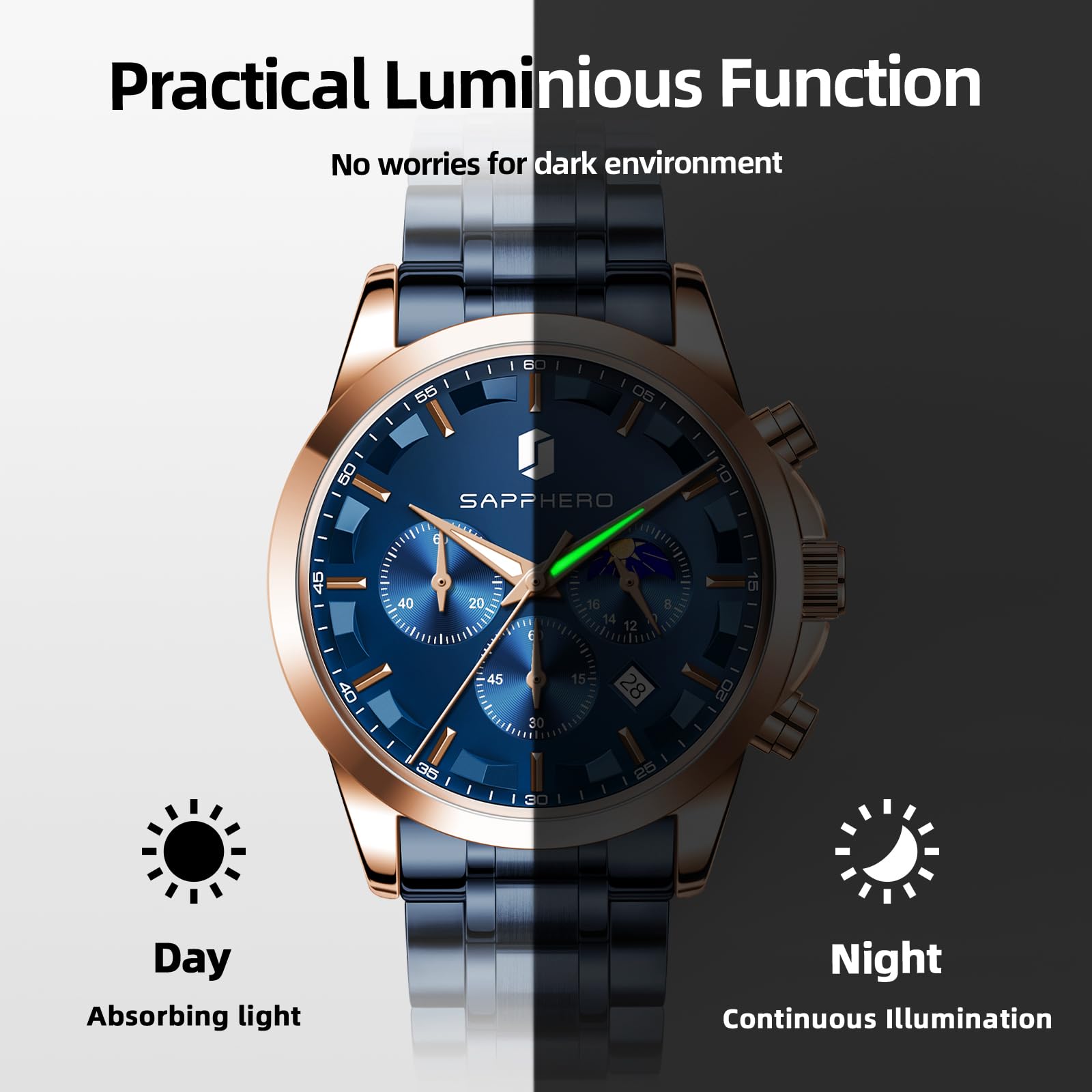 BENYAR Men's Watches Analog Quartz Chronograph Waterproof Stainless Steel Wrist Watches for Men Business Work Casual Sport Mens Dress Watch Unique Elegant Gifts for Men