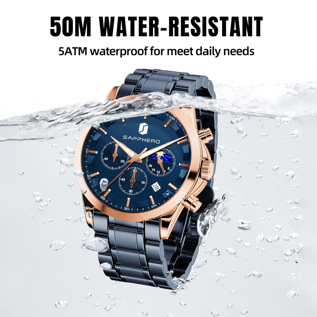 BENYAR Men's Watches Analog Quartz Chronograph Waterproof Stainless Steel Wrist Watches for Men Business Work Casual Sport Mens Dress Watch Unique Elegant Gifts for Men