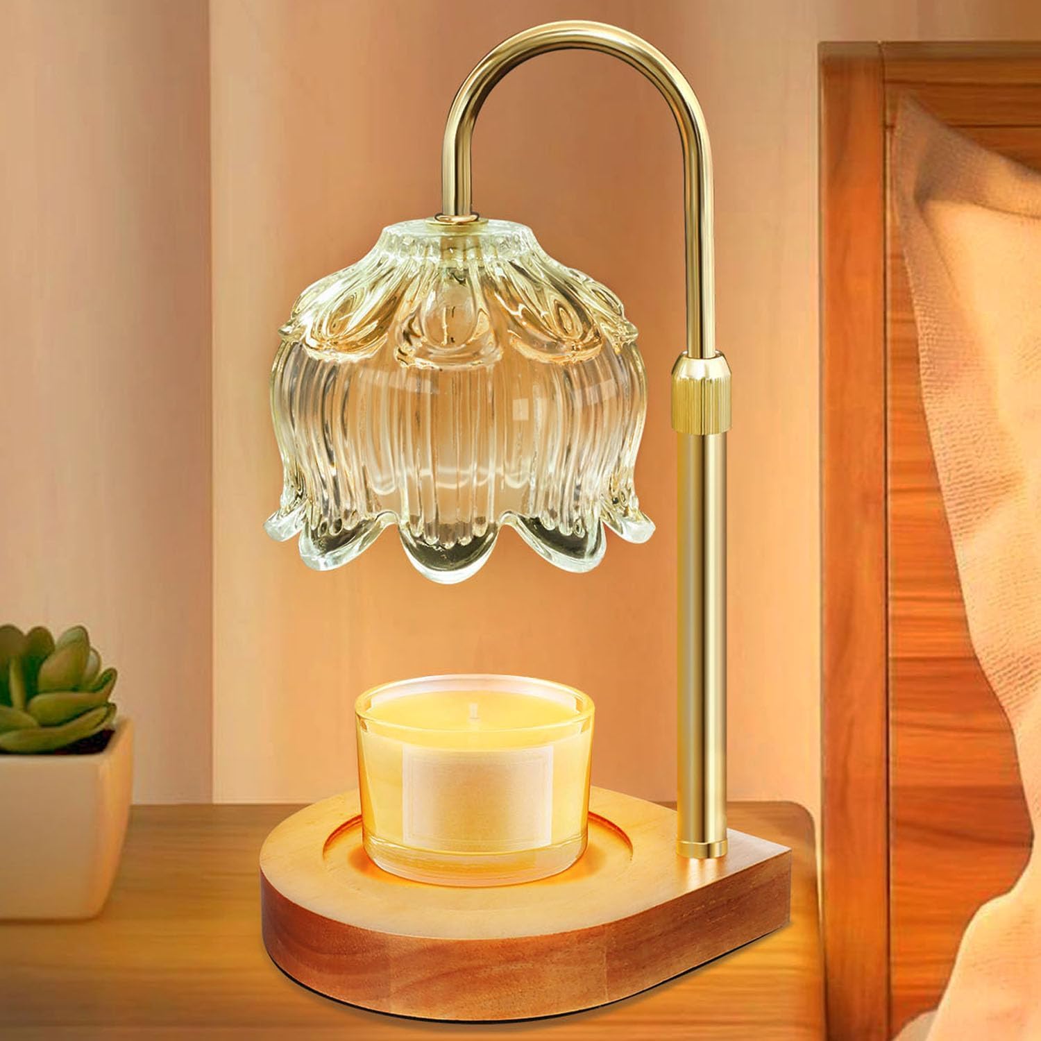 Gugsey Candle Warmer Lamp - Dimmable Candle Lamp with Timer, Flower Wax Warmer Lamp for Jar Candles, Adjustable Height Wax Melter for Gift Home Decor, Farmhouse (Green)