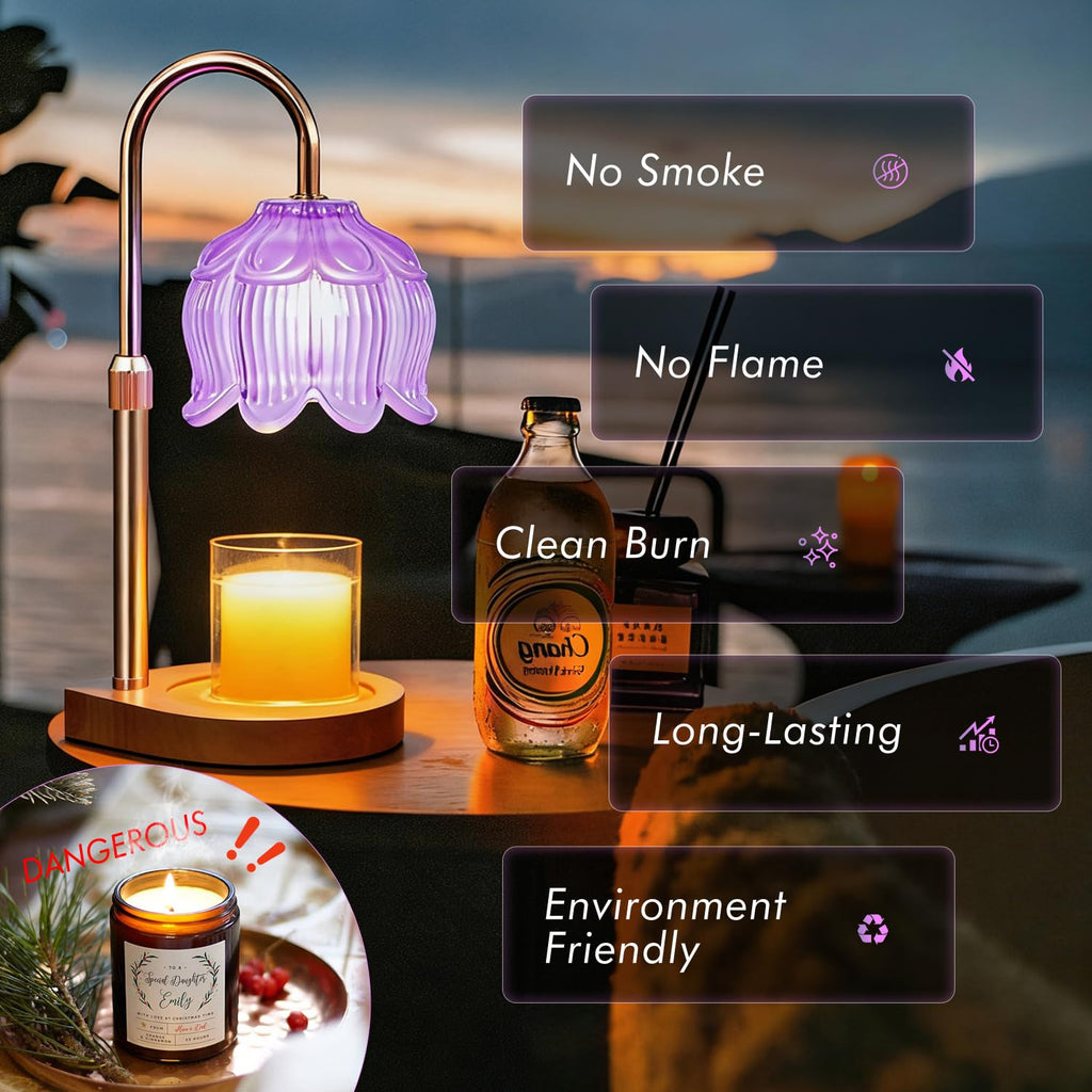 Gugsey Candle Warmer Lamp - Dimmable Candle Lamp with Timer, Flower Wax Warmer Lamp for Jar Candles, Adjustable Height Wax Melter for Gift Home Decor, Farmhouse (Green)