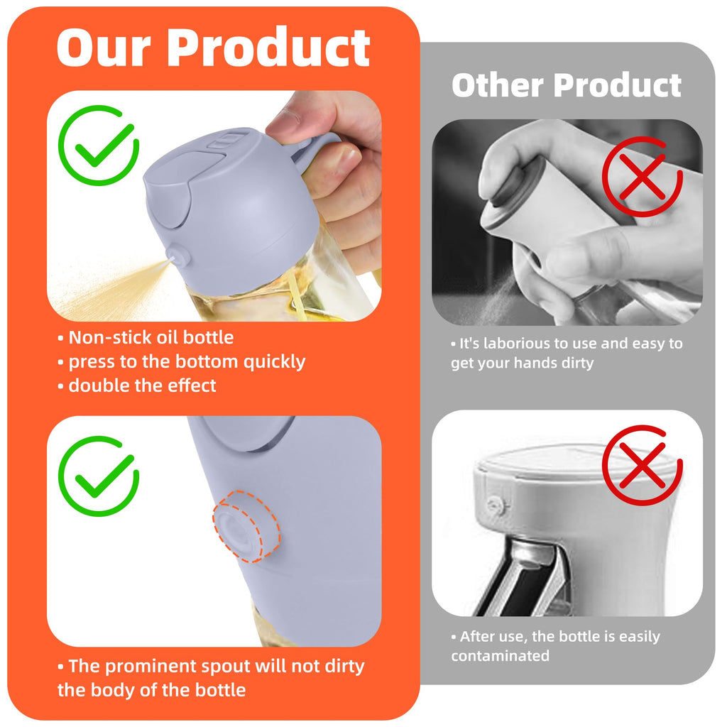 TrendPlain 16oz/470ml Glass Olive Oil Sprayer for Cooking – 2 in 1 Olive Oil Dispenser Bottle for Kitchen Gadgets and Air Fryer Accessories, Salad, BBQ - Black