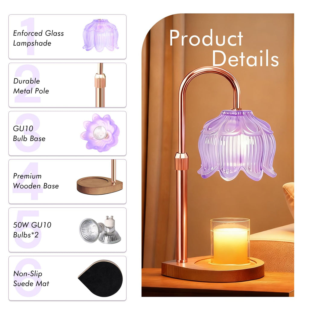 Gugsey Candle Warmer Lamp - Dimmable Candle Lamp with Timer, Flower Wax Warmer Lamp for Jar Candles, Adjustable Height Wax Melter for Gift Home Decor, Farmhouse (Green)