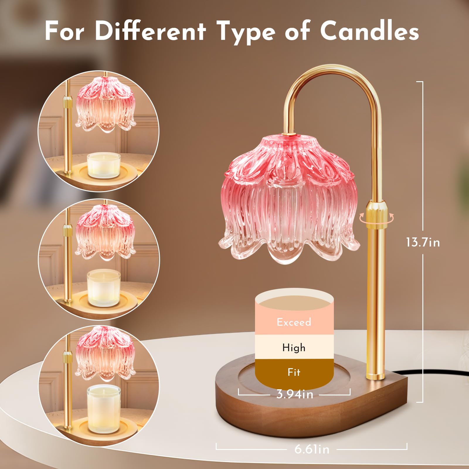 Gugsey Candle Warmer Lamp - Dimmable Candle Lamp with Timer, Flower Wax Warmer Lamp for Jar Candles, Adjustable Height Wax Melter for Gift Home Decor, Farmhouse (Green)