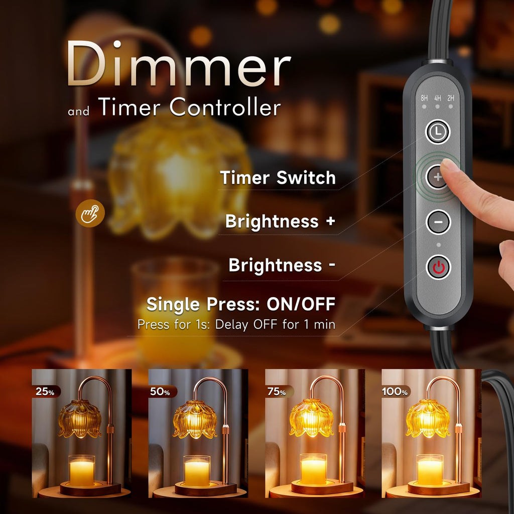 Gugsey Candle Warmer Lamp - Dimmable Candle Lamp with Timer, Flower Wax Warmer Lamp for Jar Candles, Adjustable Height Wax Melter for Gift Home Decor, Farmhouse (Green)