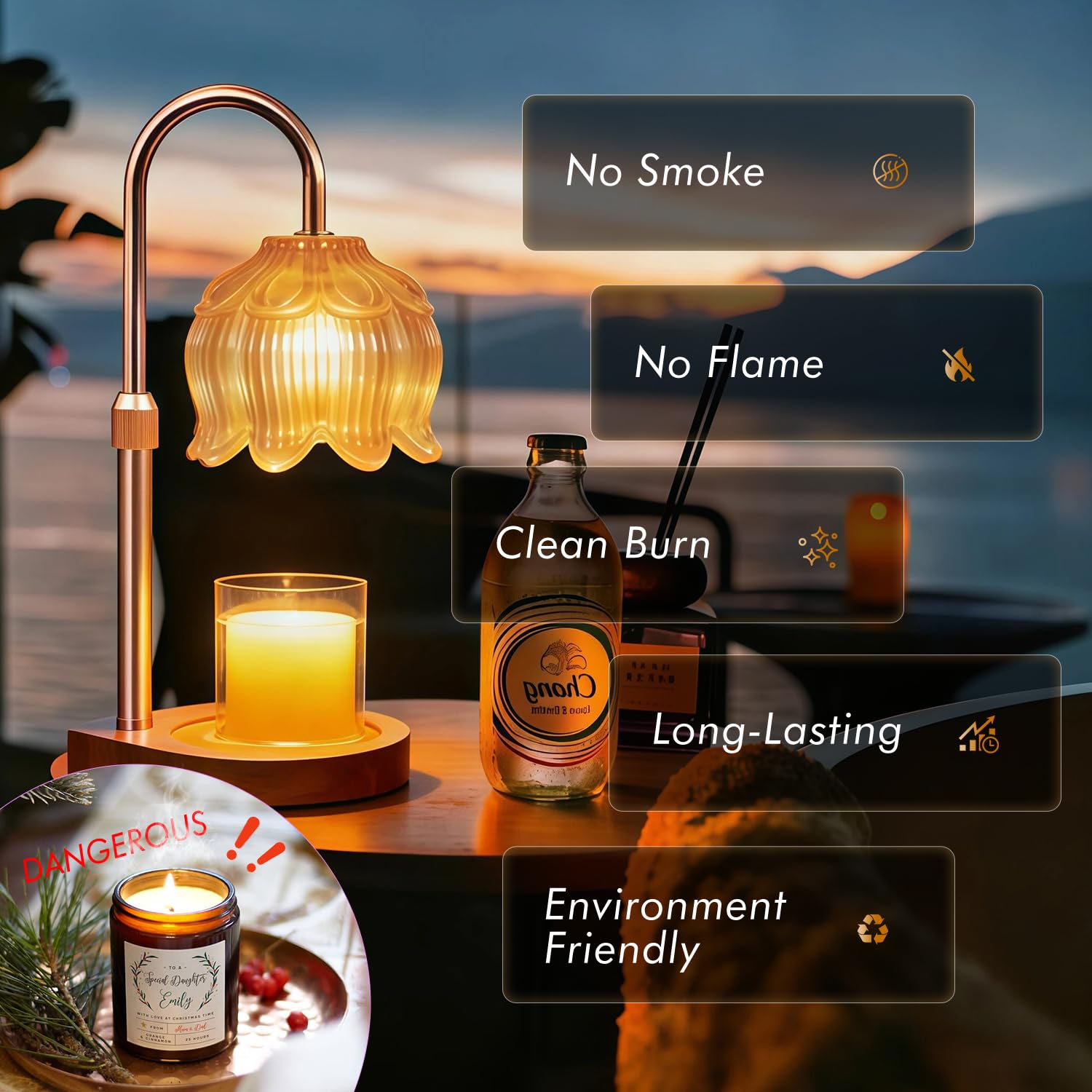 Gugsey Candle Warmer Lamp - Dimmable Candle Lamp with Timer, Flower Wax Warmer Lamp for Jar Candles, Adjustable Height Wax Melter for Gift Home Decor, Farmhouse (Green)