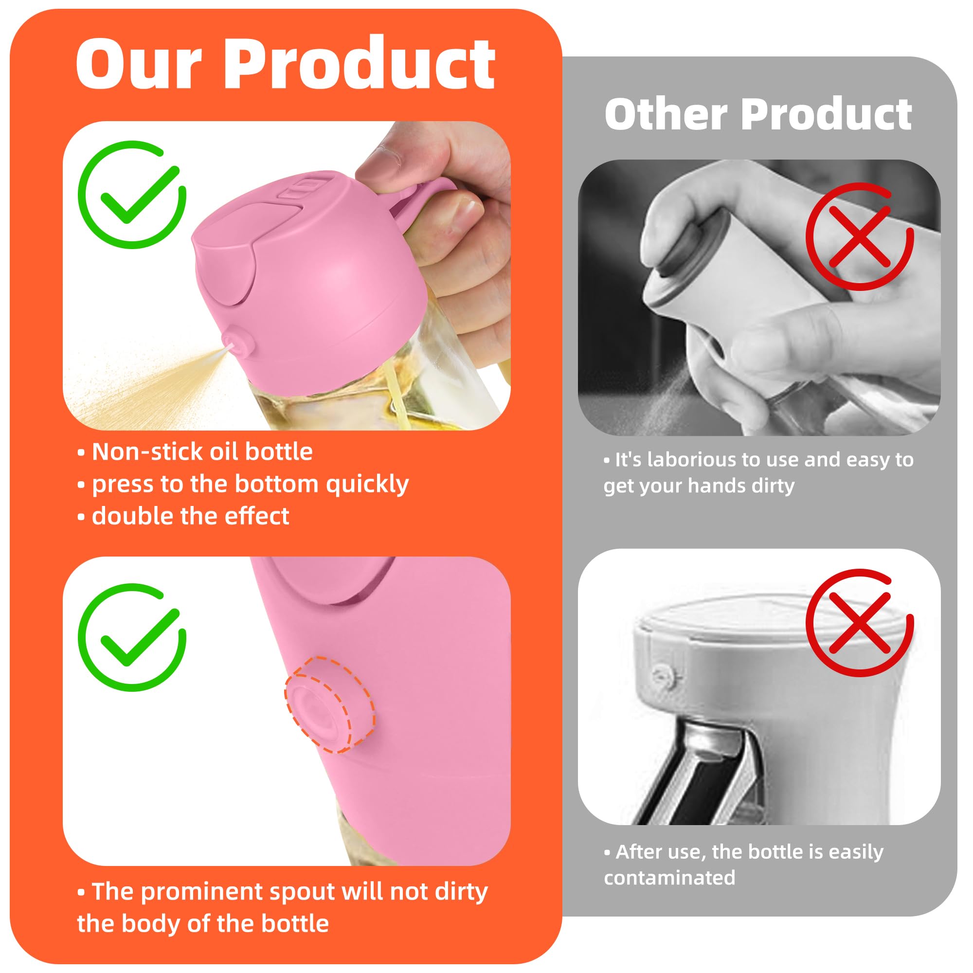 TrendPlain 16oz/470ml Glass Olive Oil Sprayer for Cooking – 2 in 1 Olive Oil Dispenser Bottle for Kitchen Gadgets and Air Fryer Accessories, Salad, BBQ - Black