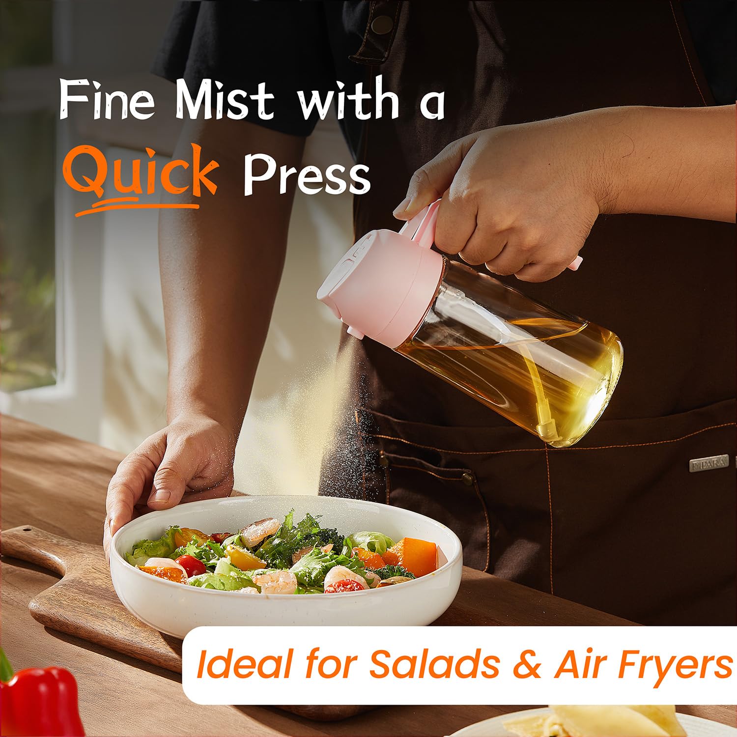 TrendPlain 16oz/470ml Glass Olive Oil Sprayer for Cooking – 2 in 1 Olive Oil Dispenser Bottle for Kitchen Gadgets and Air Fryer Accessories, Salad, BBQ - Black