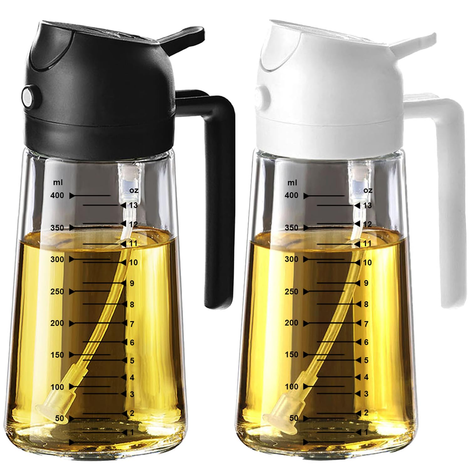 TrendPlain 16oz/470ml Glass Olive Oil Sprayer for Cooking – 2 in 1 Olive Oil Dispenser Bottle for Kitchen Gadgets and Air Fryer Accessories, Salad, BBQ - Black