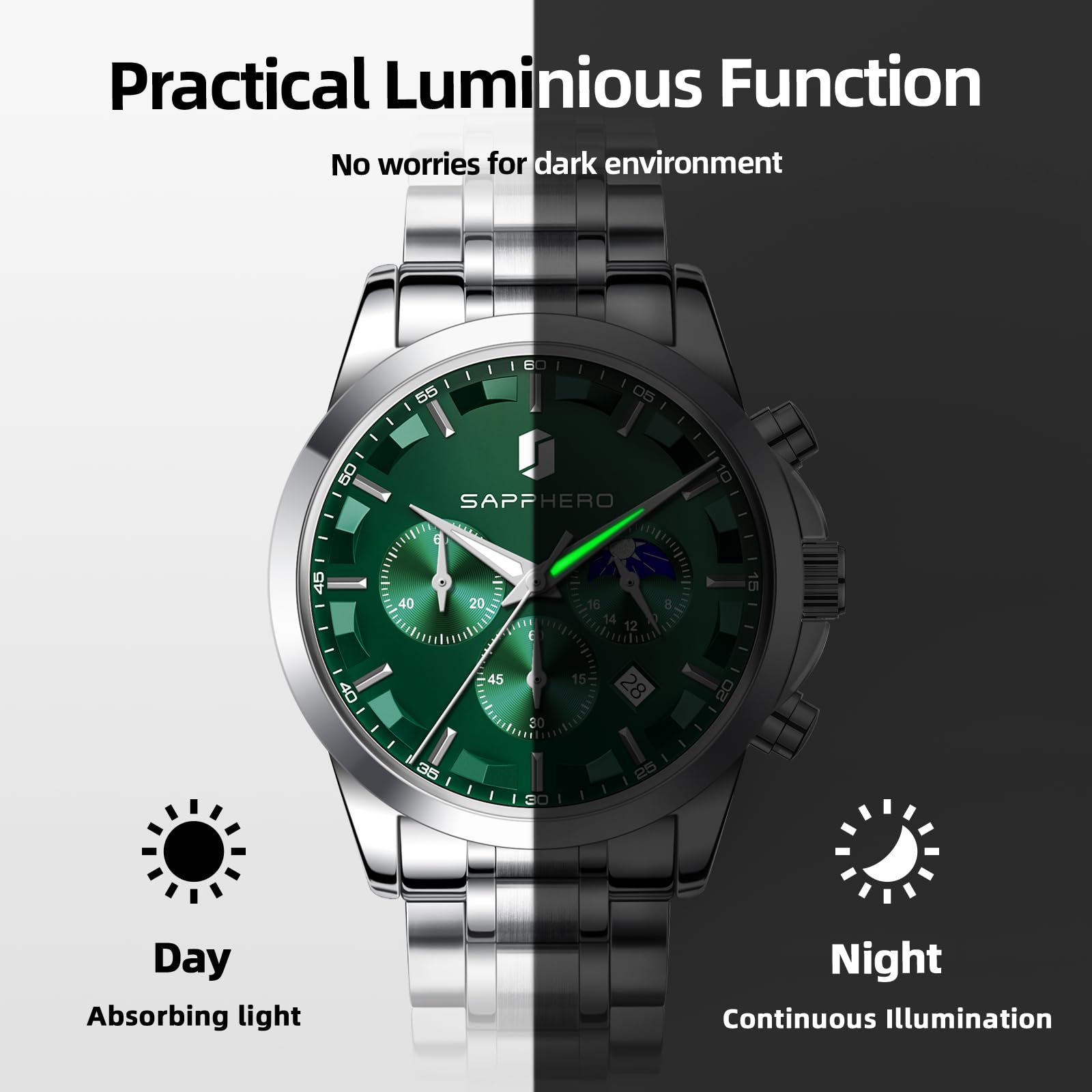 BENYAR Men's Watches Analog Quartz Chronograph Waterproof Stainless Steel Wrist Watches for Men Business Work Casual Sport Mens Dress Watch Unique Elegant Gifts for Men