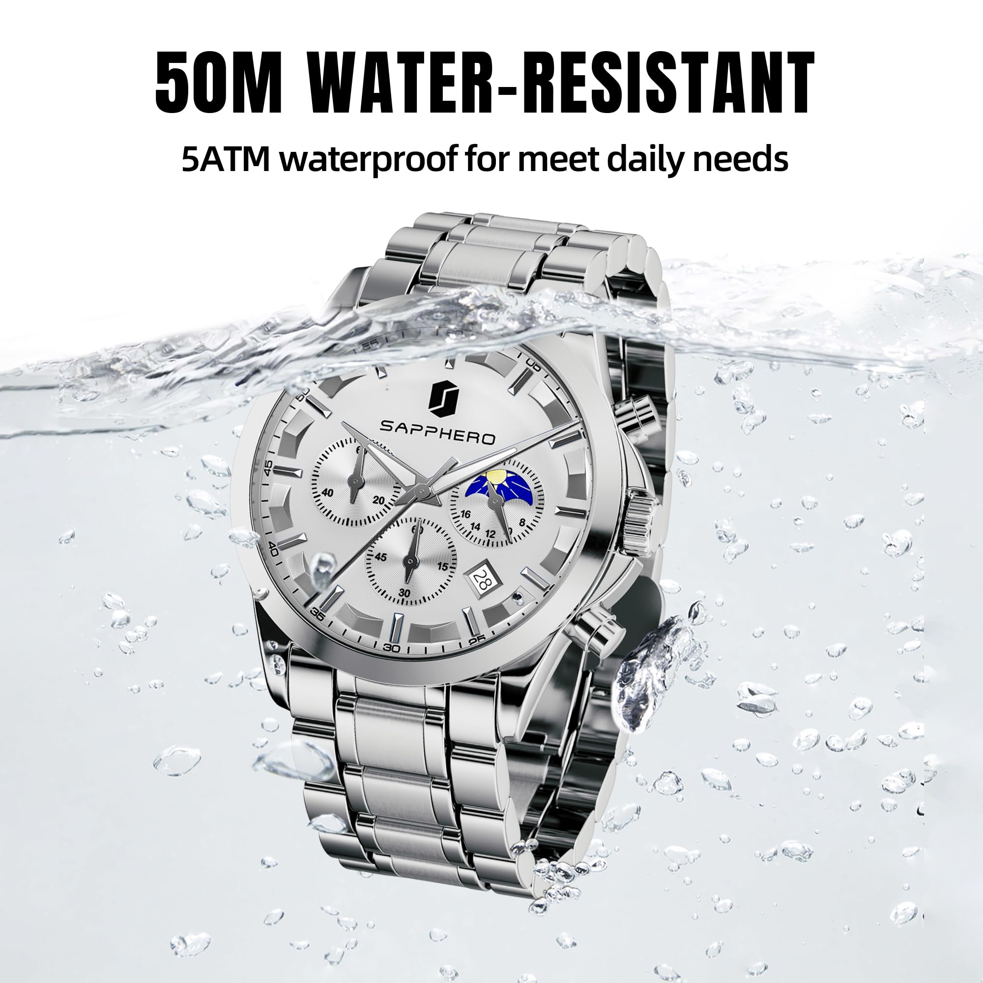 BENYAR Men's Watches Analog Quartz Chronograph Waterproof Stainless Steel Wrist Watches for Men Business Work Casual Sport Mens Dress Watch Unique Elegant Gifts for Men