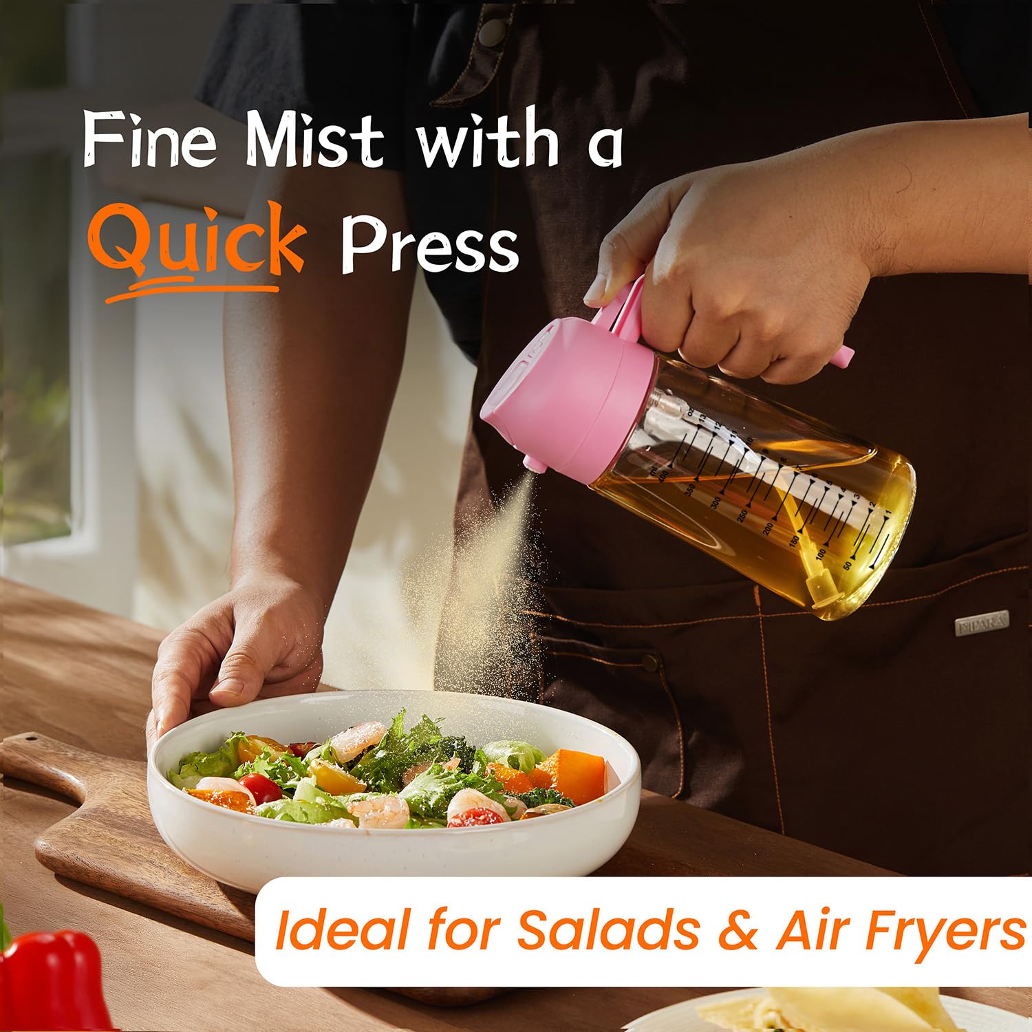 TrendPlain 16oz/470ml Glass Olive Oil Sprayer for Cooking – 2 in 1 Olive Oil Dispenser Bottle for Kitchen Gadgets and Air Fryer Accessories, Salad, BBQ - Black