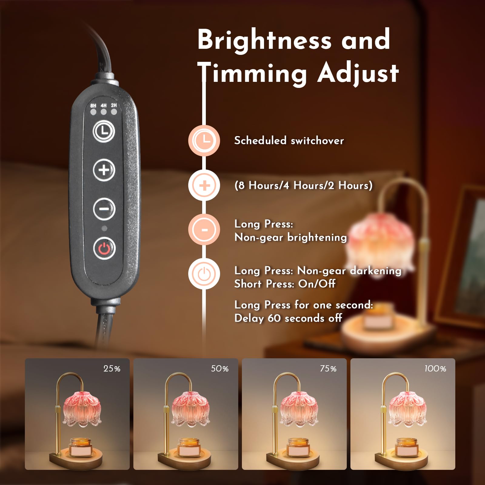 Gugsey Candle Warmer Lamp - Dimmable Candle Lamp with Timer, Flower Wax Warmer Lamp for Jar Candles, Adjustable Height Wax Melter for Gift Home Decor, Farmhouse (Green)