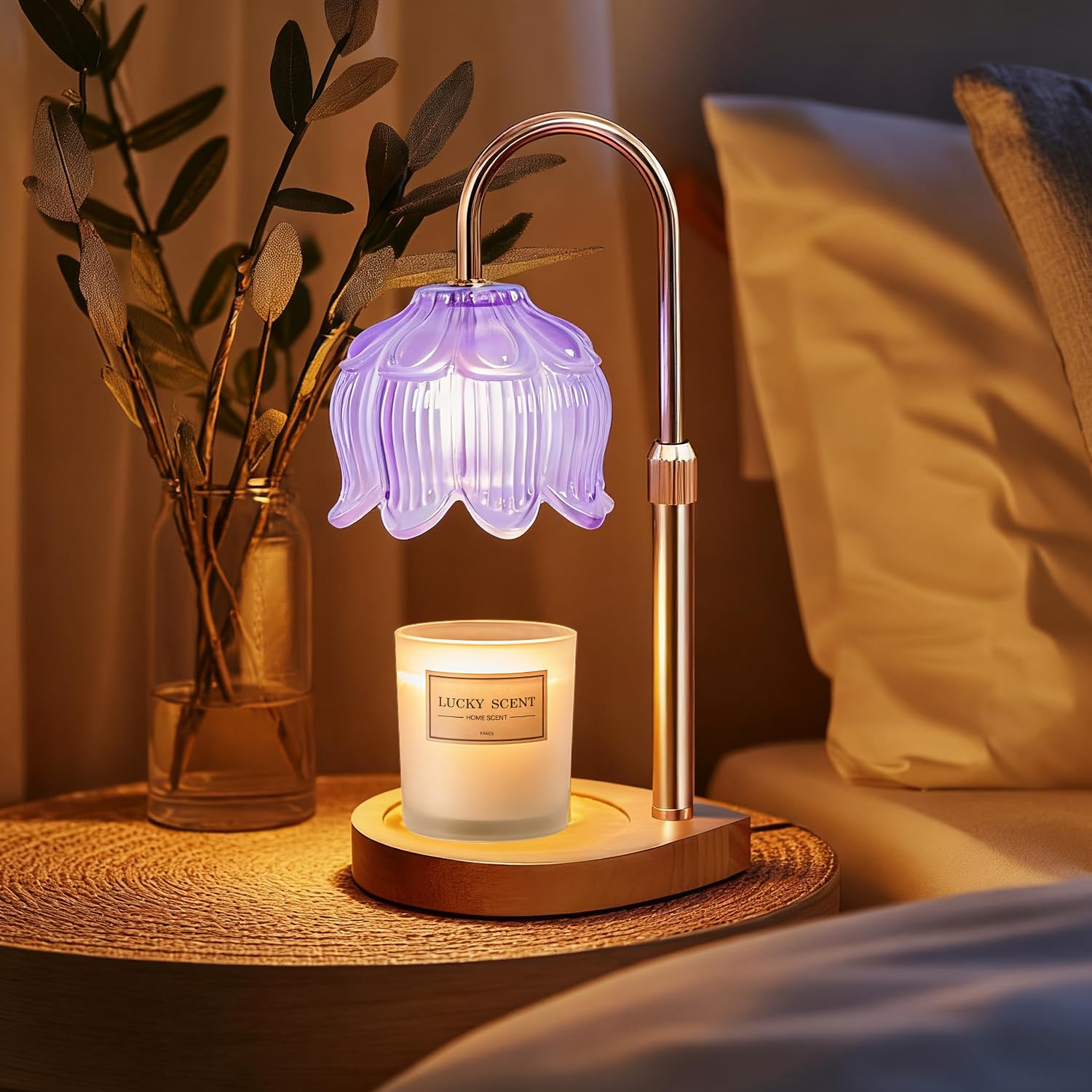 Gugsey Candle Warmer Lamp - Dimmable Candle Lamp with Timer, Flower Wax Warmer Lamp for Jar Candles, Adjustable Height Wax Melter for Gift Home Decor, Farmhouse (Green)