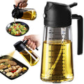 TrendPlain 16oz/470ml Glass Olive Oil Sprayer for Cooking – 2 in 1 Olive Oil Dispenser Bottle for Kitchen Gadgets and Air Fryer Accessories, Salad, BBQ - Black