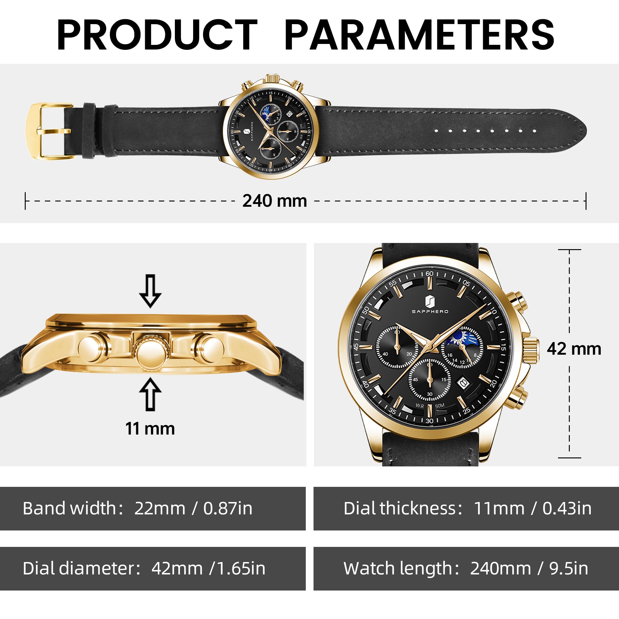 BENYAR Men's Watches Analog Quartz Chronograph Waterproof Stainless Steel Wrist Watches for Men Business Work Casual Sport Mens Dress Watch Unique Elegant Gifts for Men