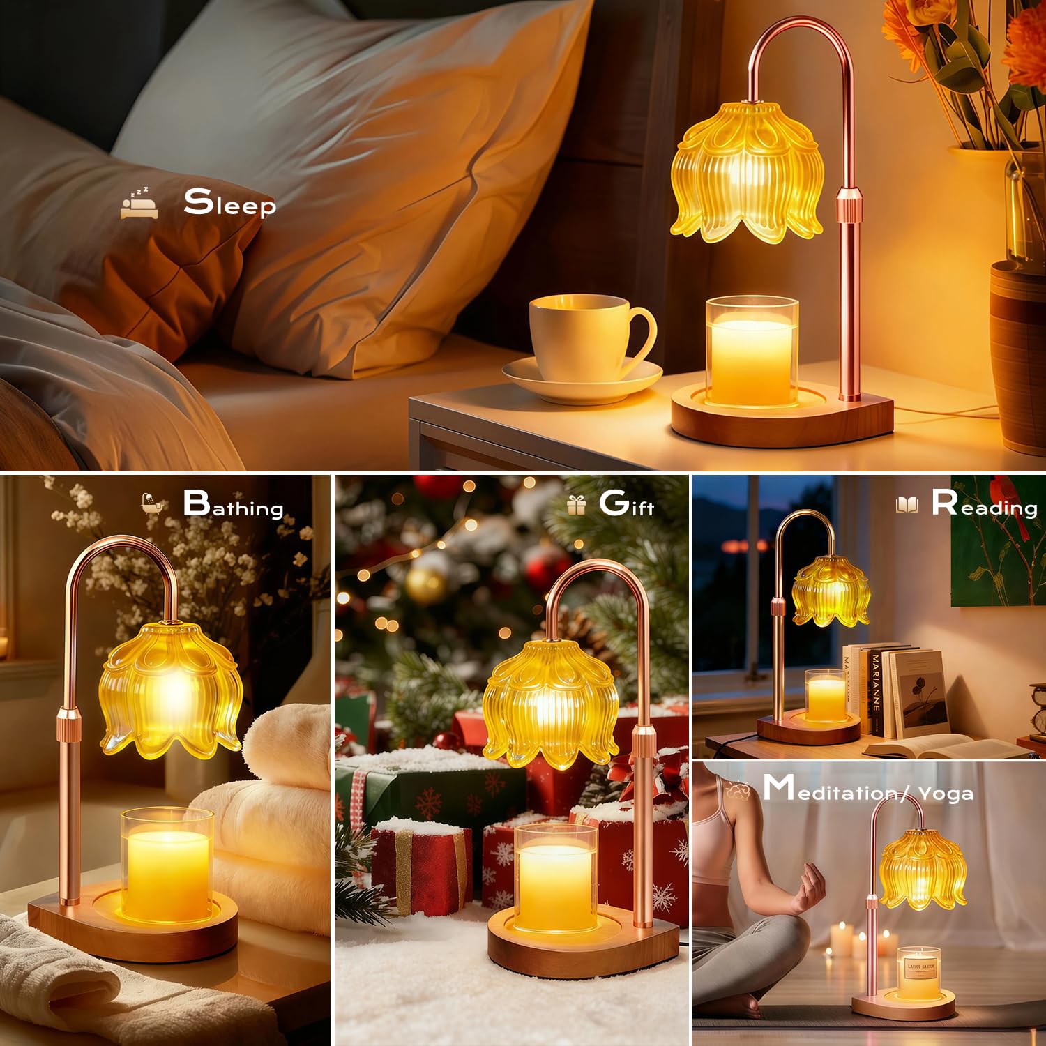 Gugsey Candle Warmer Lamp - Dimmable Candle Lamp with Timer, Flower Wax Warmer Lamp for Jar Candles, Adjustable Height Wax Melter for Gift Home Decor, Farmhouse (Green)