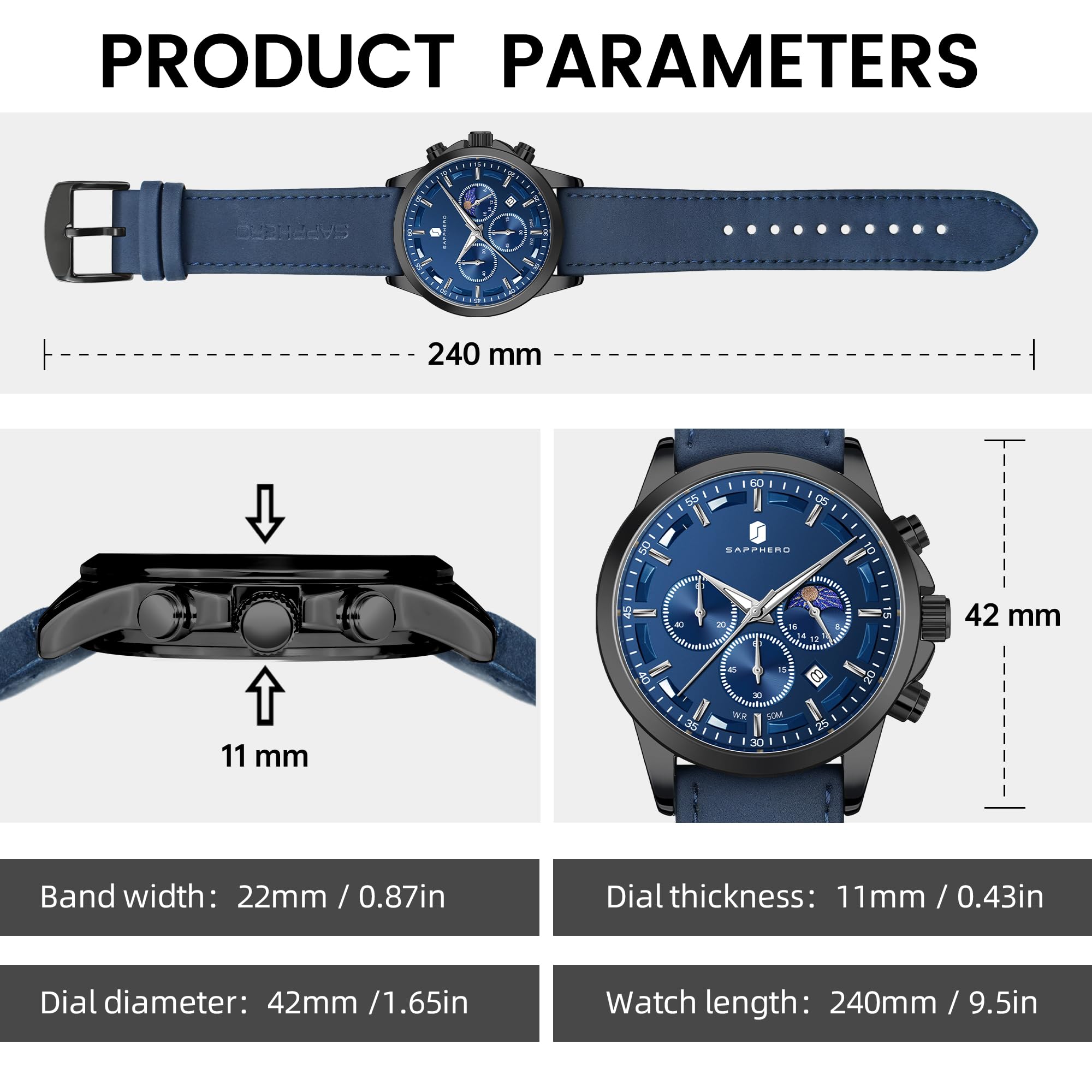 BENYAR Men's Watches Analog Quartz Chronograph Waterproof Stainless Steel Wrist Watches for Men Business Work Casual Sport Mens Dress Watch Unique Elegant Gifts for Men