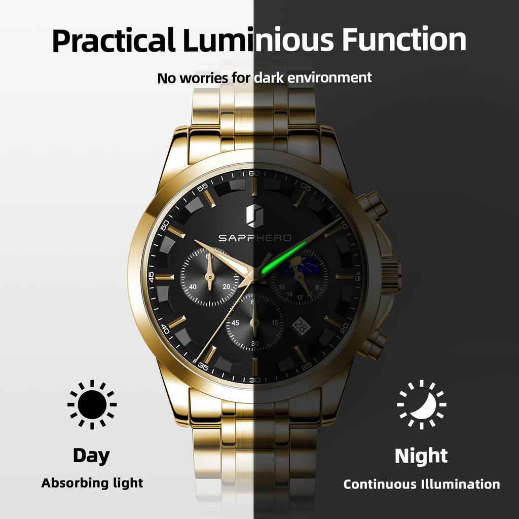 BENYAR Men's Watches Analog Quartz Chronograph Waterproof Stainless Steel Wrist Watches for Men Business Work Casual Sport Mens Dress Watch Unique Elegant Gifts for Men