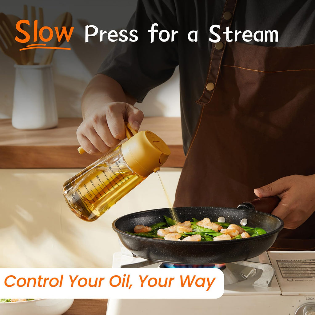 TrendPlain 16oz/470ml Glass Olive Oil Sprayer for Cooking – 2 in 1 Olive Oil Dispenser Bottle for Kitchen Gadgets and Air Fryer Accessories, Salad, BBQ - Black
