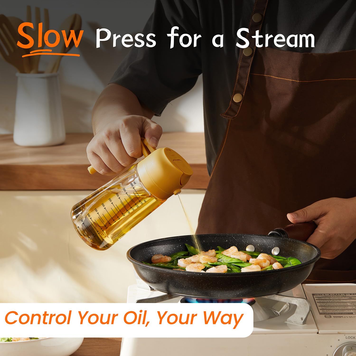 TrendPlain 16oz/470ml Glass Olive Oil Sprayer for Cooking – 2 in 1 Olive Oil Dispenser Bottle for Kitchen Gadgets and Air Fryer Accessories, Salad, BBQ - Black