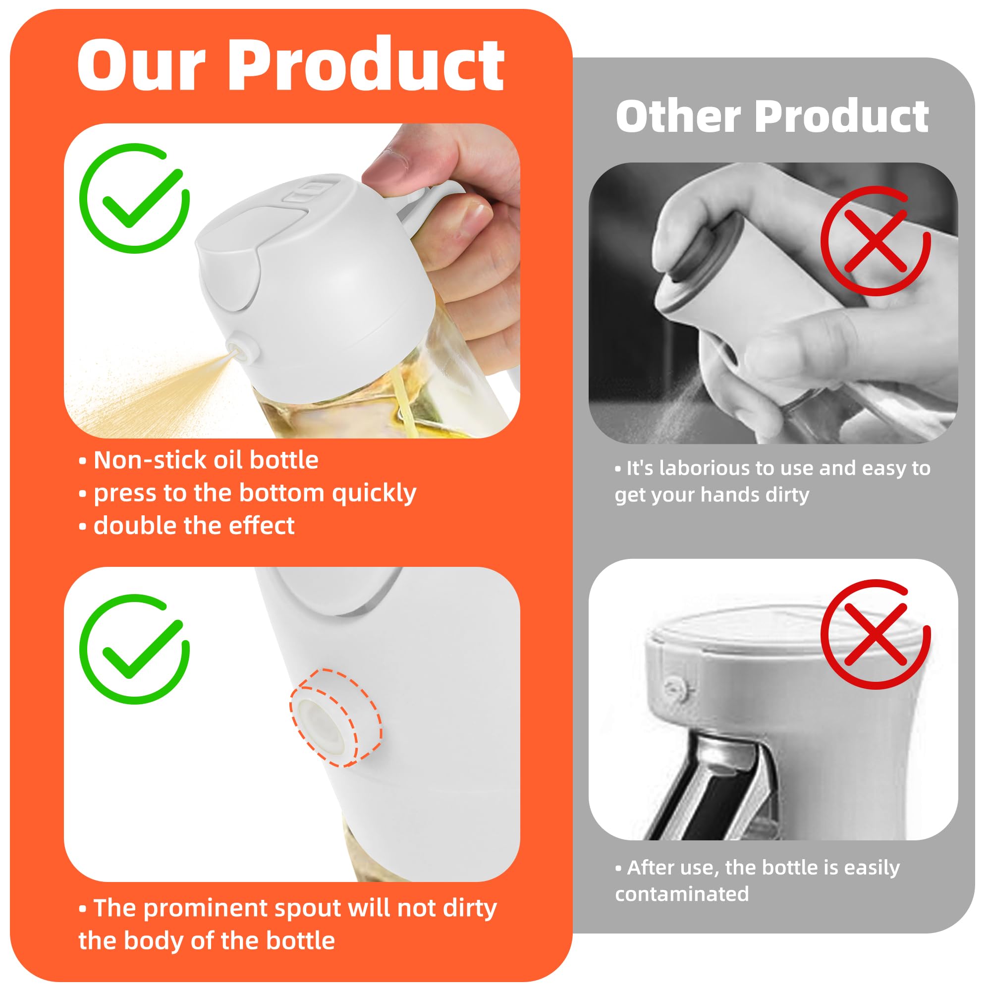 TrendPlain 16oz/470ml Glass Olive Oil Sprayer for Cooking – 2 in 1 Olive Oil Dispenser Bottle for Kitchen Gadgets and Air Fryer Accessories, Salad, BBQ - Black