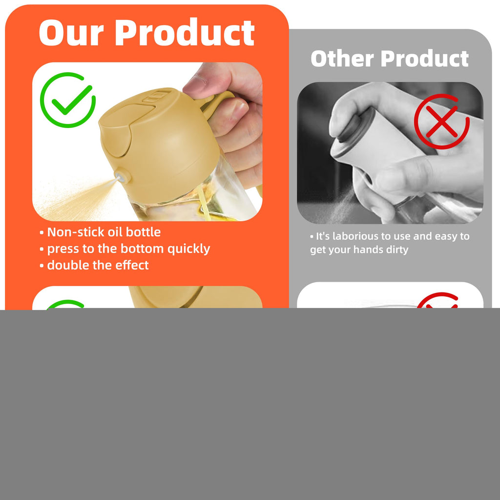 TrendPlain 16oz/470ml Glass Olive Oil Sprayer for Cooking – 2 in 1 Olive Oil Dispenser Bottle for Kitchen Gadgets and Air Fryer Accessories, Salad, BBQ - Black