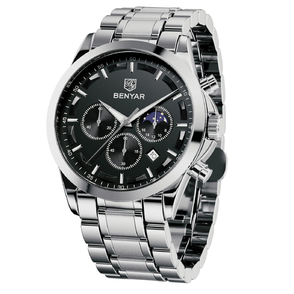 BENYAR Men's Watches Analog Quartz Chronograph Waterproof Stainless Steel Wrist Watches for Men Business Work Casual Sport Mens Dress Watch Unique Elegant Gifts for Men