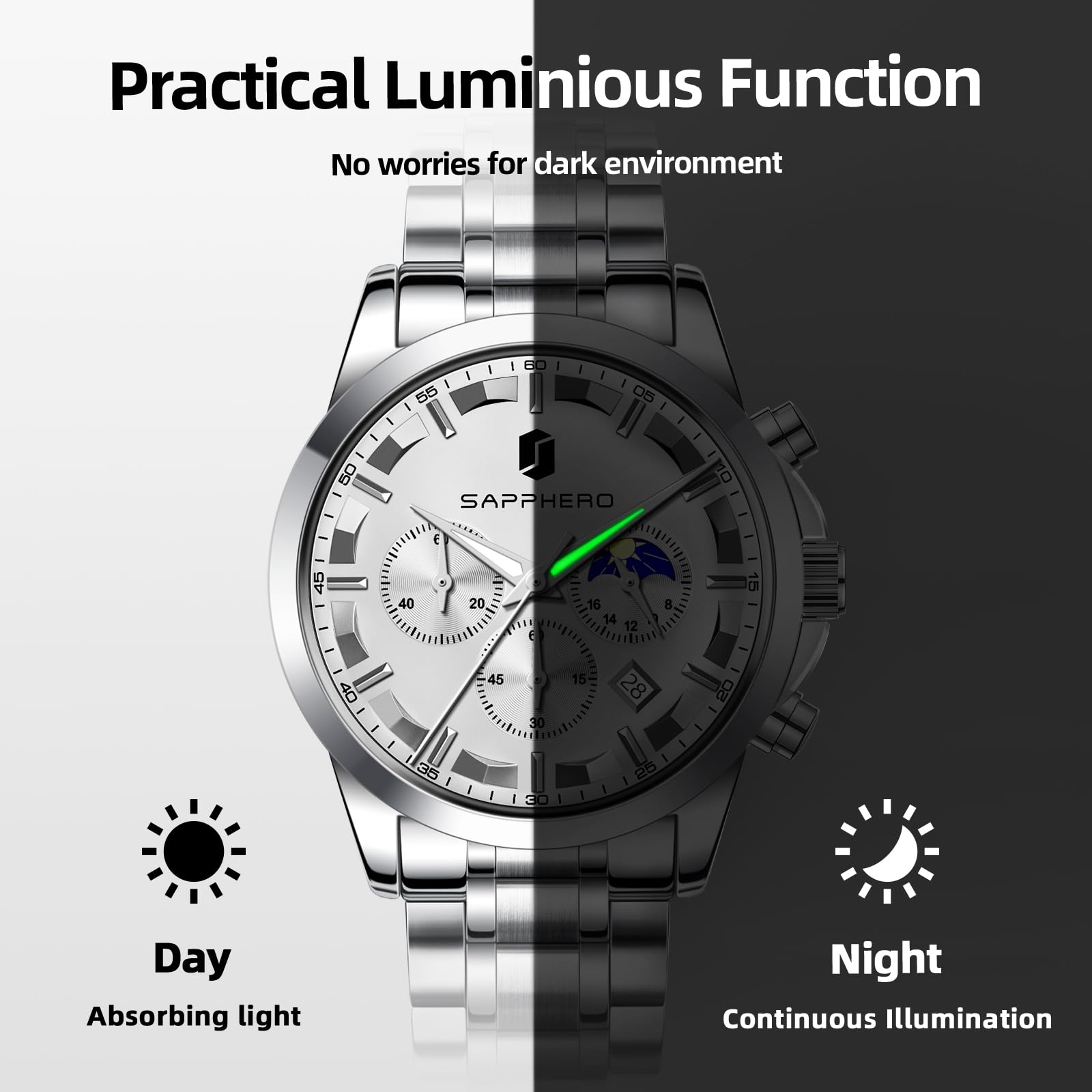 BENYAR Men's Watches Analog Quartz Chronograph Waterproof Stainless Steel Wrist Watches for Men Business Work Casual Sport Mens Dress Watch Unique Elegant Gifts for Men