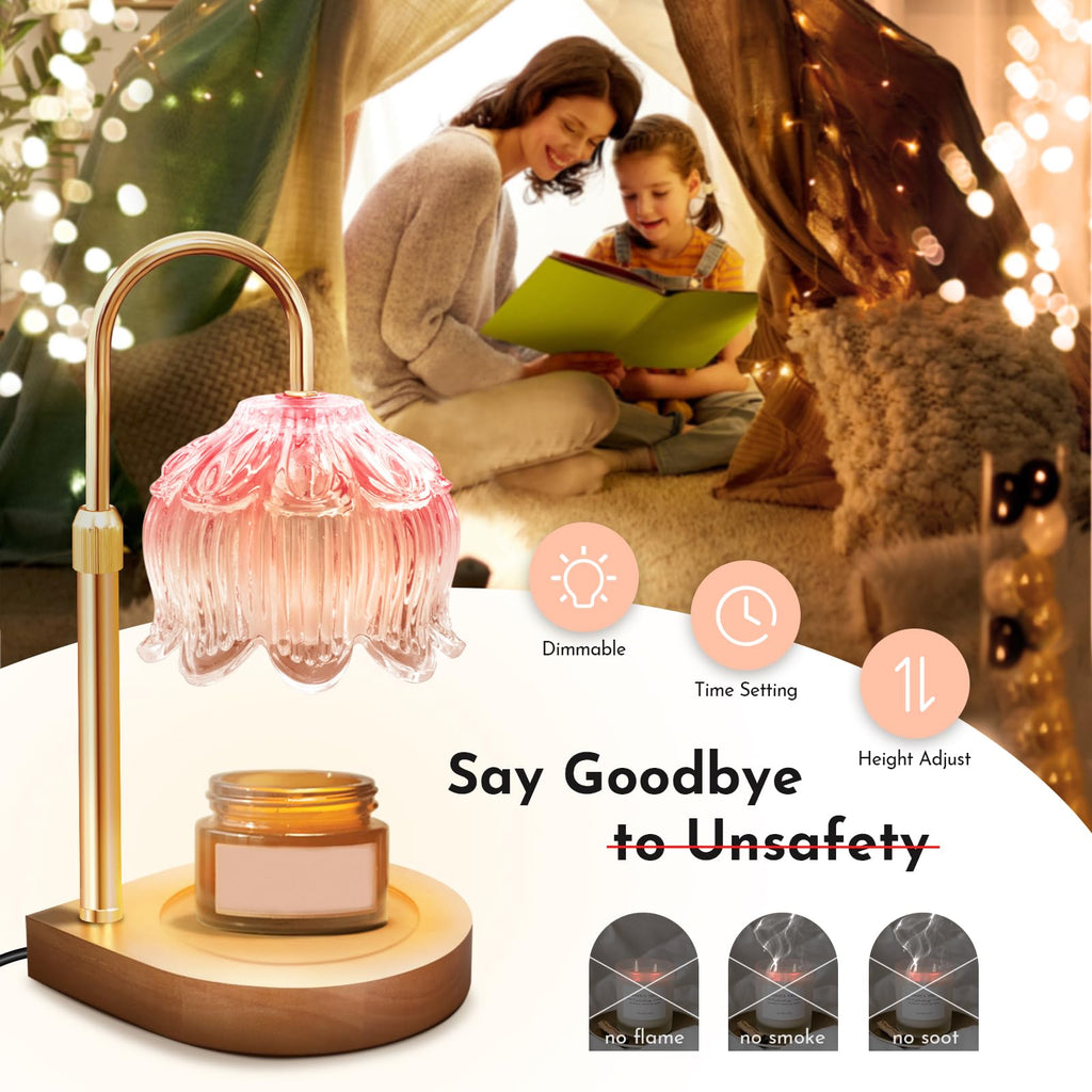 Gugsey Candle Warmer Lamp - Dimmable Candle Lamp with Timer, Flower Wax Warmer Lamp for Jar Candles, Adjustable Height Wax Melter for Gift Home Decor, Farmhouse (Green)