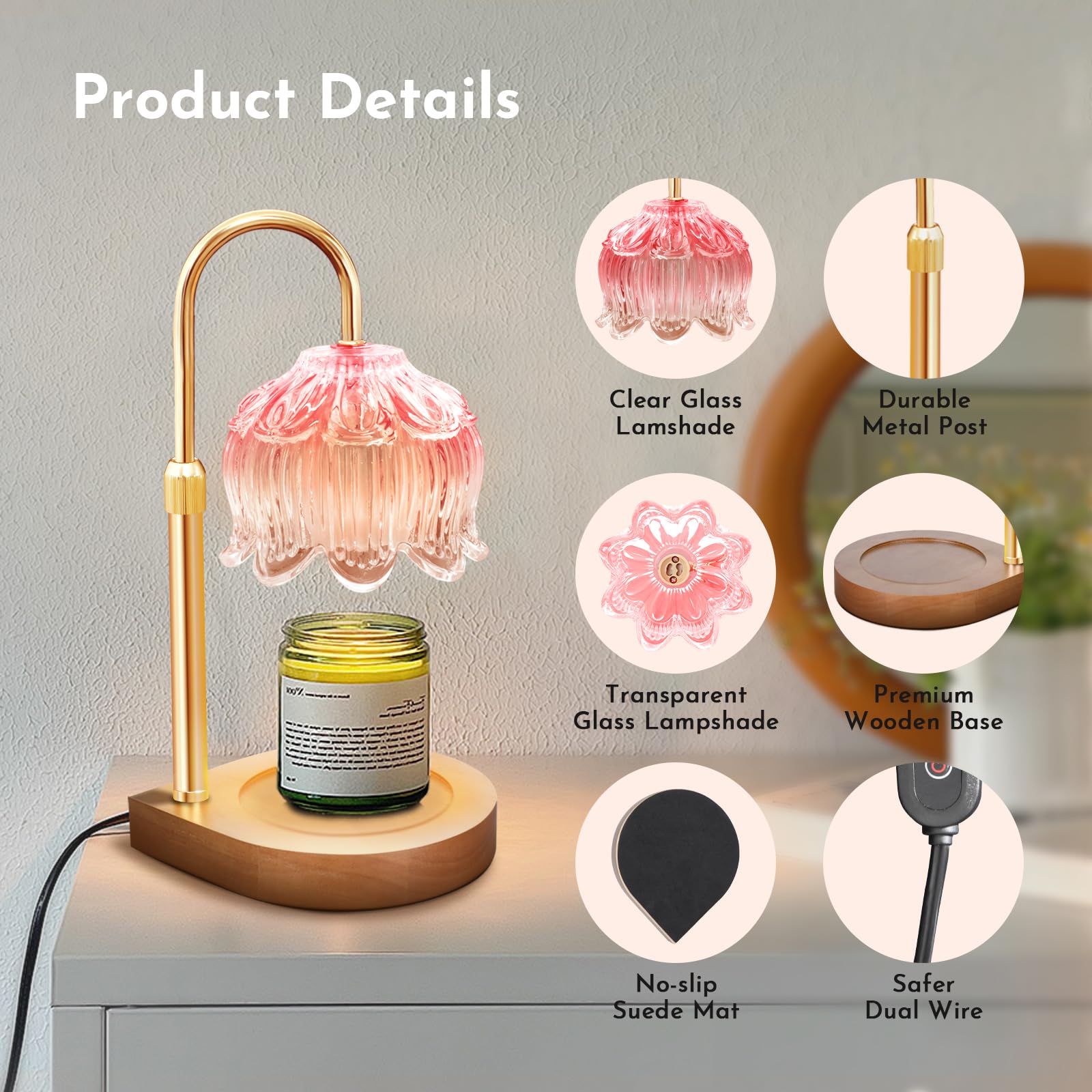 Gugsey Candle Warmer Lamp - Dimmable Candle Lamp with Timer, Flower Wax Warmer Lamp for Jar Candles, Adjustable Height Wax Melter for Gift Home Decor, Farmhouse (Green)