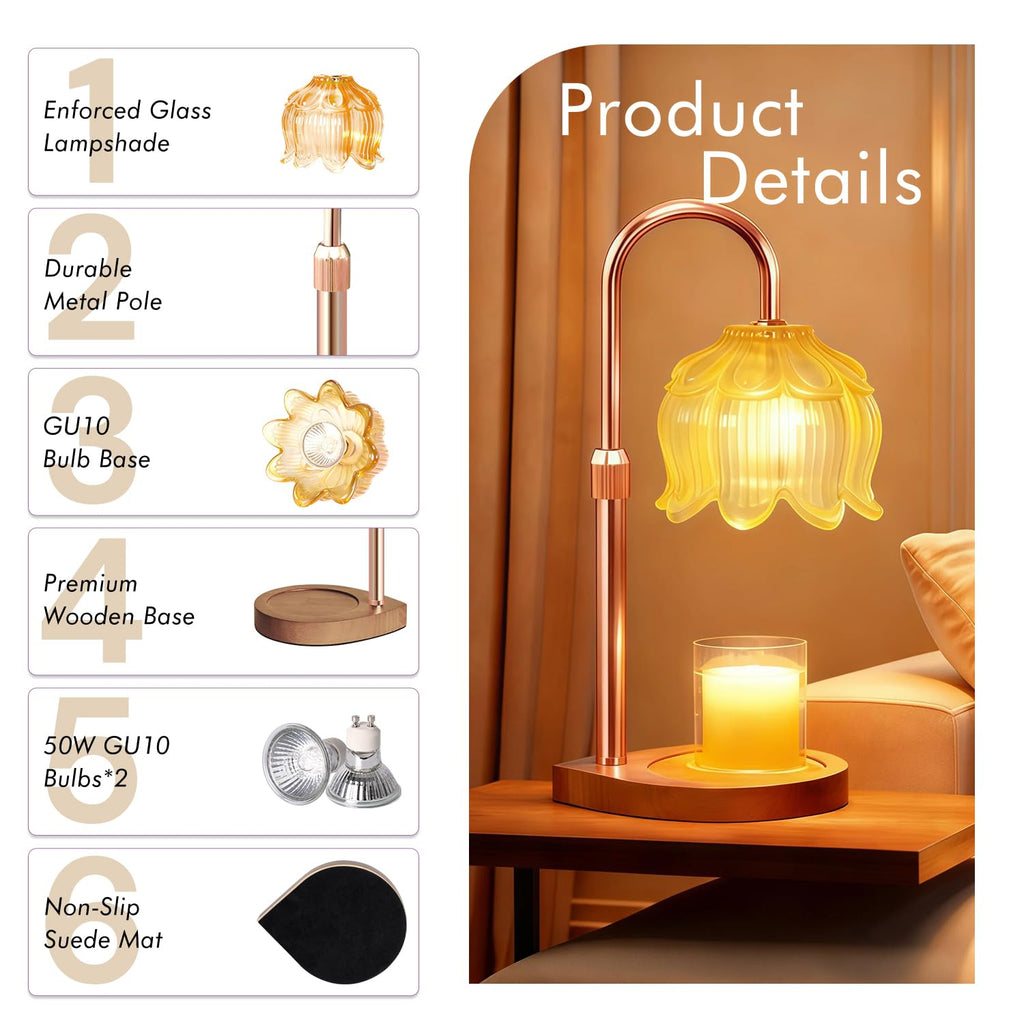 Gugsey Candle Warmer Lamp - Dimmable Candle Lamp with Timer, Flower Wax Warmer Lamp for Jar Candles, Adjustable Height Wax Melter for Gift Home Decor, Farmhouse (Green)