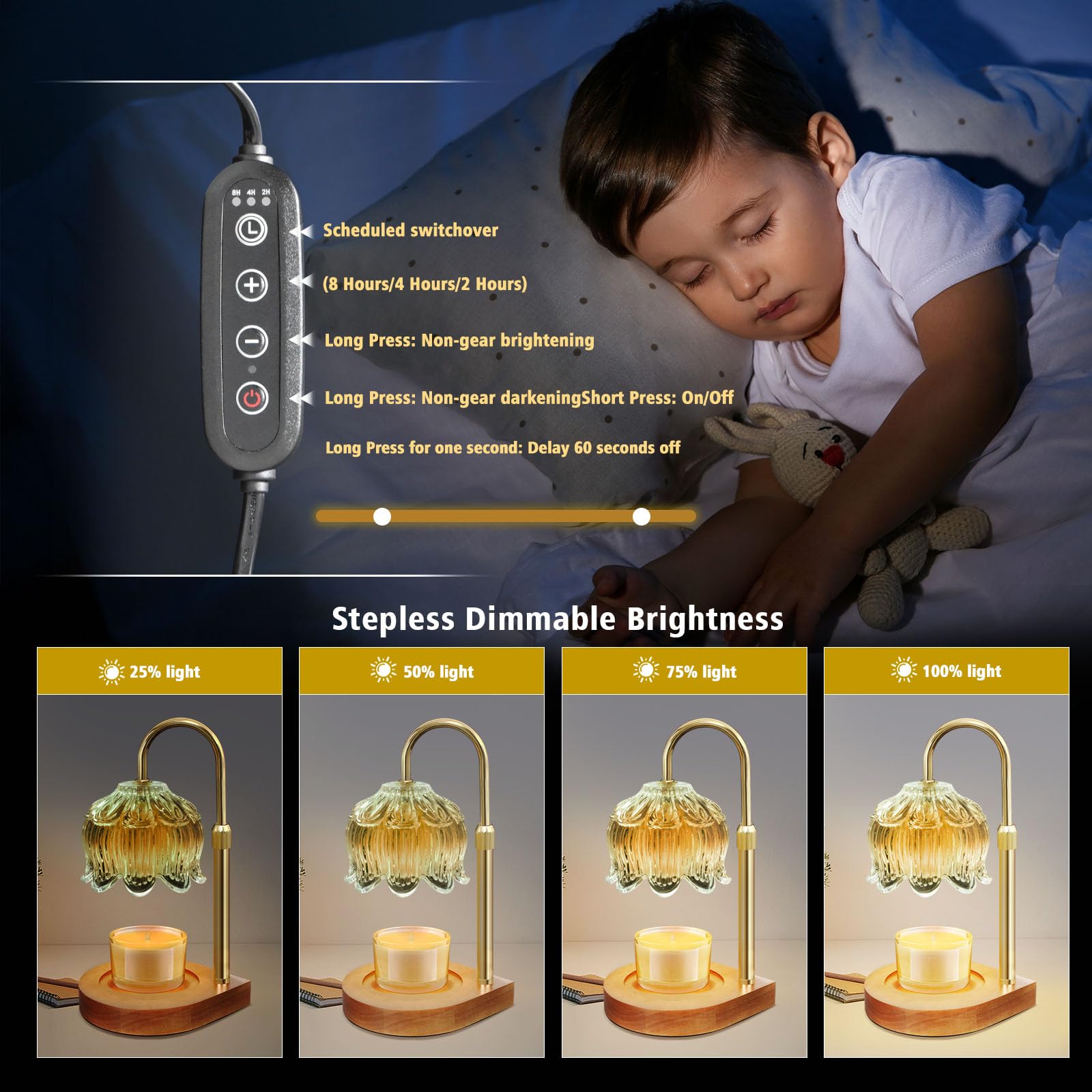 Gugsey Candle Warmer Lamp - Dimmable Candle Lamp with Timer, Flower Wax Warmer Lamp for Jar Candles, Adjustable Height Wax Melter for Gift Home Decor, Farmhouse (Green)