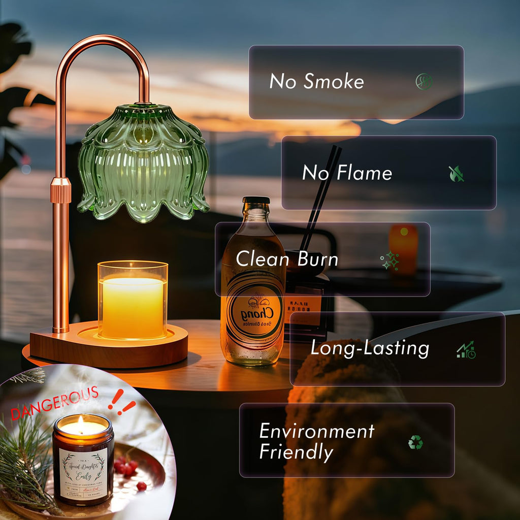 Gugsey Candle Warmer Lamp - Dimmable Candle Lamp with Timer, Flower Wax Warmer Lamp for Jar Candles, Adjustable Height Wax Melter for Gift Home Decor, Farmhouse (Green)