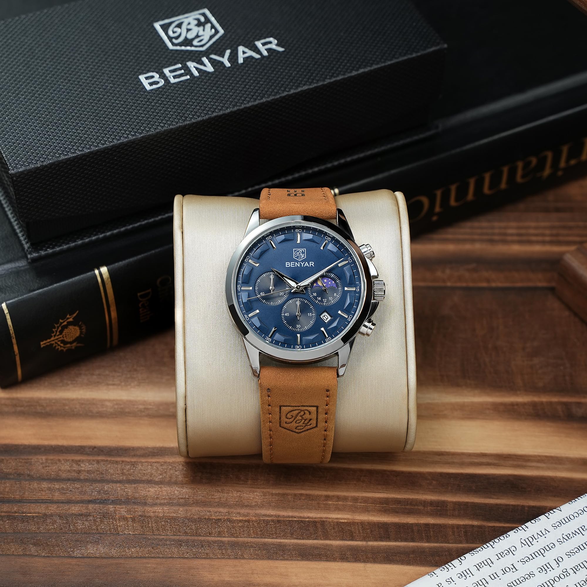 BENYAR Men's Watches Analog Quartz Chronograph Waterproof Stainless Steel Wrist Watches for Men Business Work Casual Sport Mens Dress Watch Unique Elegant Gifts for Men