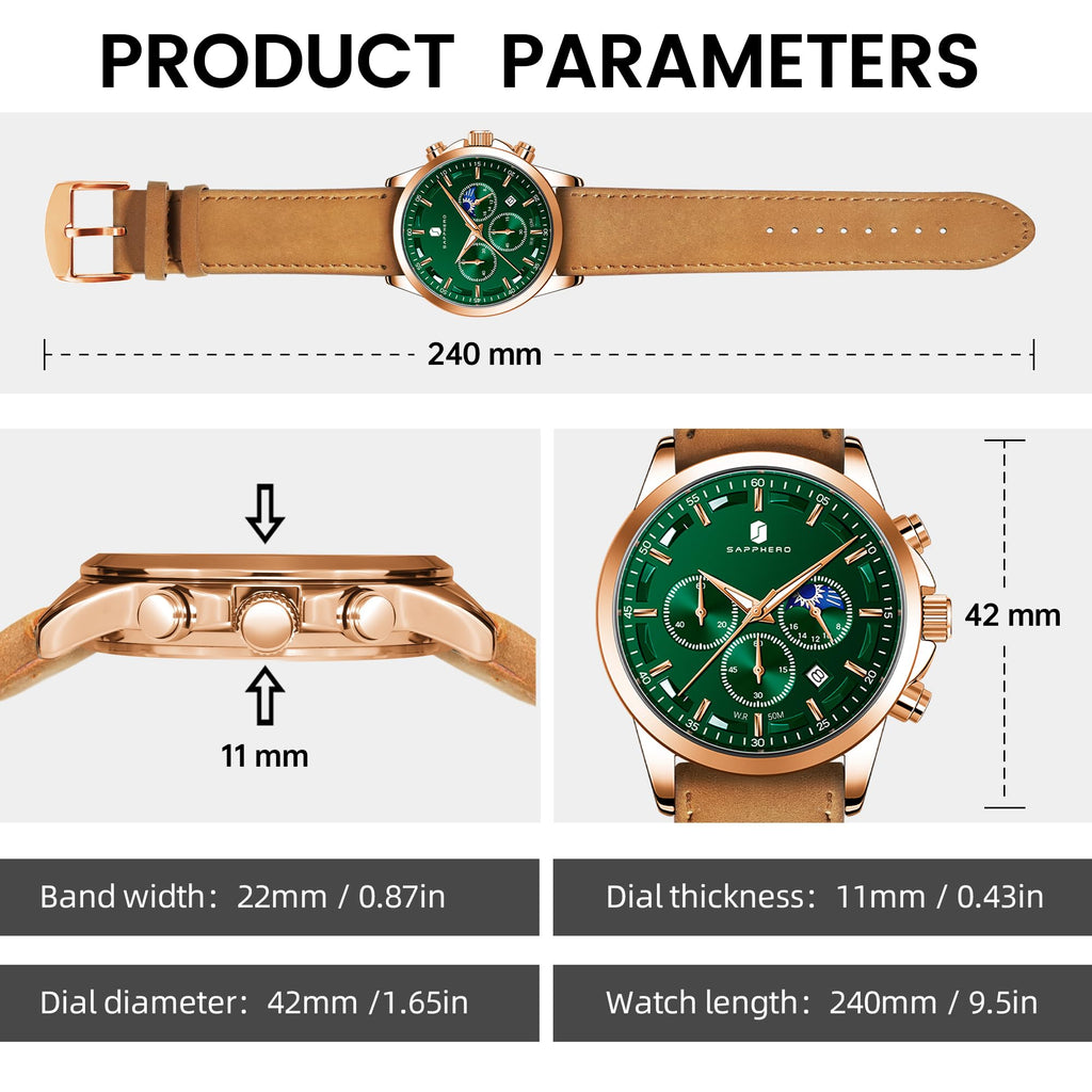 BENYAR Men's Watches Analog Quartz Chronograph Waterproof Stainless Steel Wrist Watches for Men Business Work Casual Sport Mens Dress Watch Unique Elegant Gifts for Men