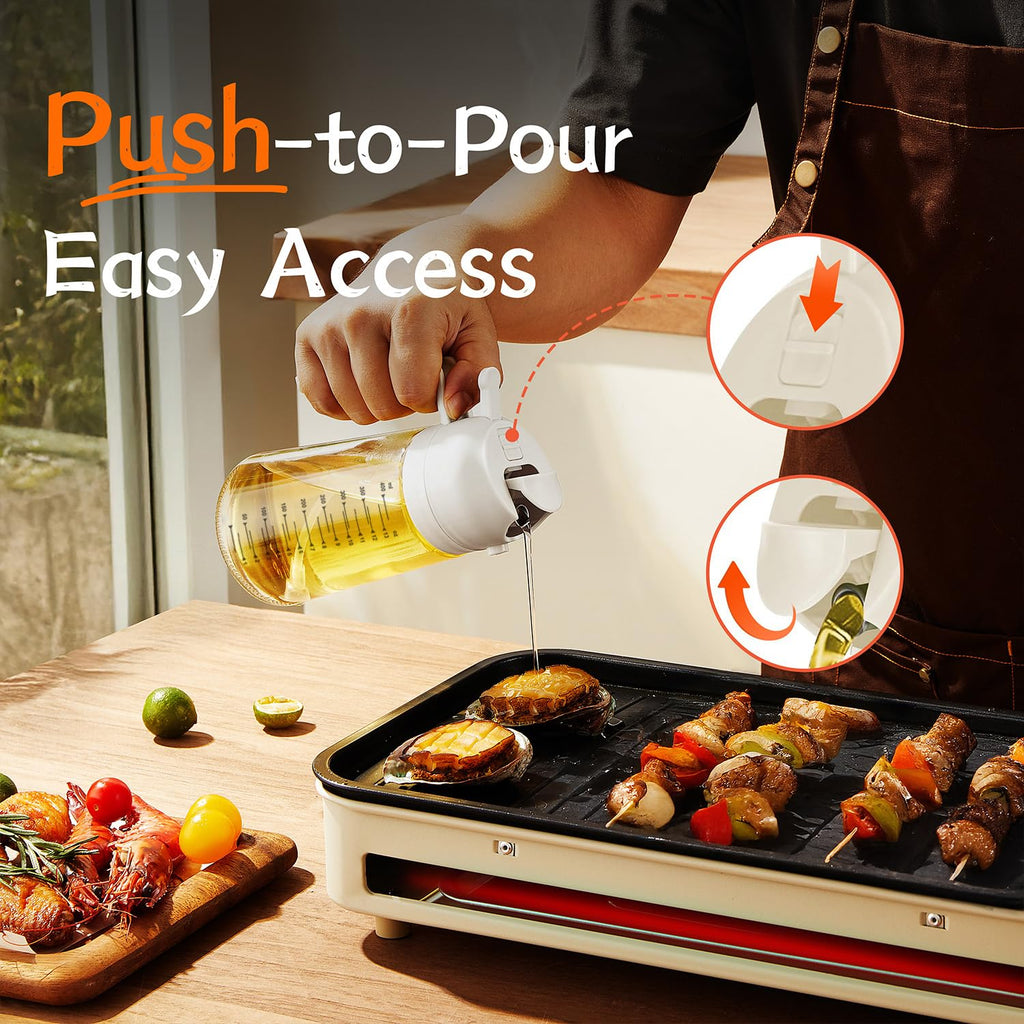 TrendPlain 16oz/470ml Glass Olive Oil Sprayer for Cooking – 2 in 1 Olive Oil Dispenser Bottle for Kitchen Gadgets and Air Fryer Accessories, Salad, BBQ - Black