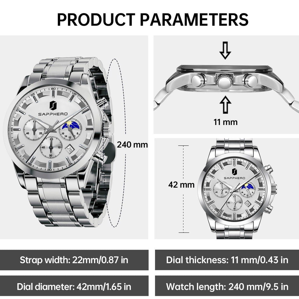 BENYAR Men's Watches Analog Quartz Chronograph Waterproof Stainless Steel Wrist Watches for Men Business Work Casual Sport Mens Dress Watch Unique Elegant Gifts for Men