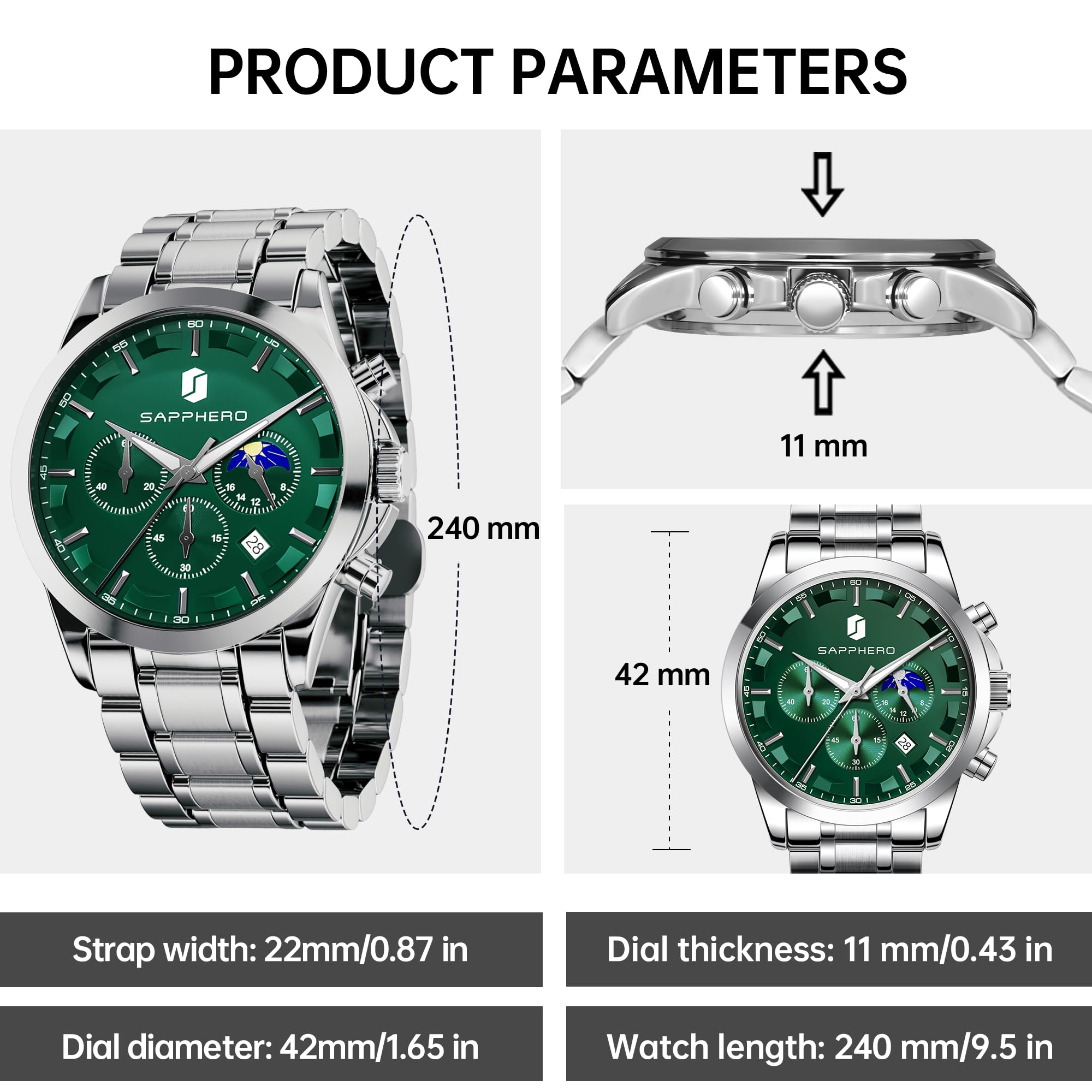 BENYAR Men's Watches Analog Quartz Chronograph Waterproof Stainless Steel Wrist Watches for Men Business Work Casual Sport Mens Dress Watch Unique Elegant Gifts for Men