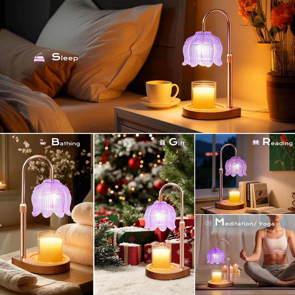 Gugsey Candle Warmer Lamp - Dimmable Candle Lamp with Timer, Flower Wax Warmer Lamp for Jar Candles, Adjustable Height Wax Melter for Gift Home Decor, Farmhouse (Green)
