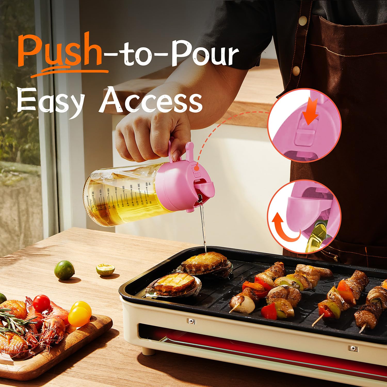 TrendPlain 16oz/470ml Glass Olive Oil Sprayer for Cooking – 2 in 1 Olive Oil Dispenser Bottle for Kitchen Gadgets and Air Fryer Accessories, Salad, BBQ - Black